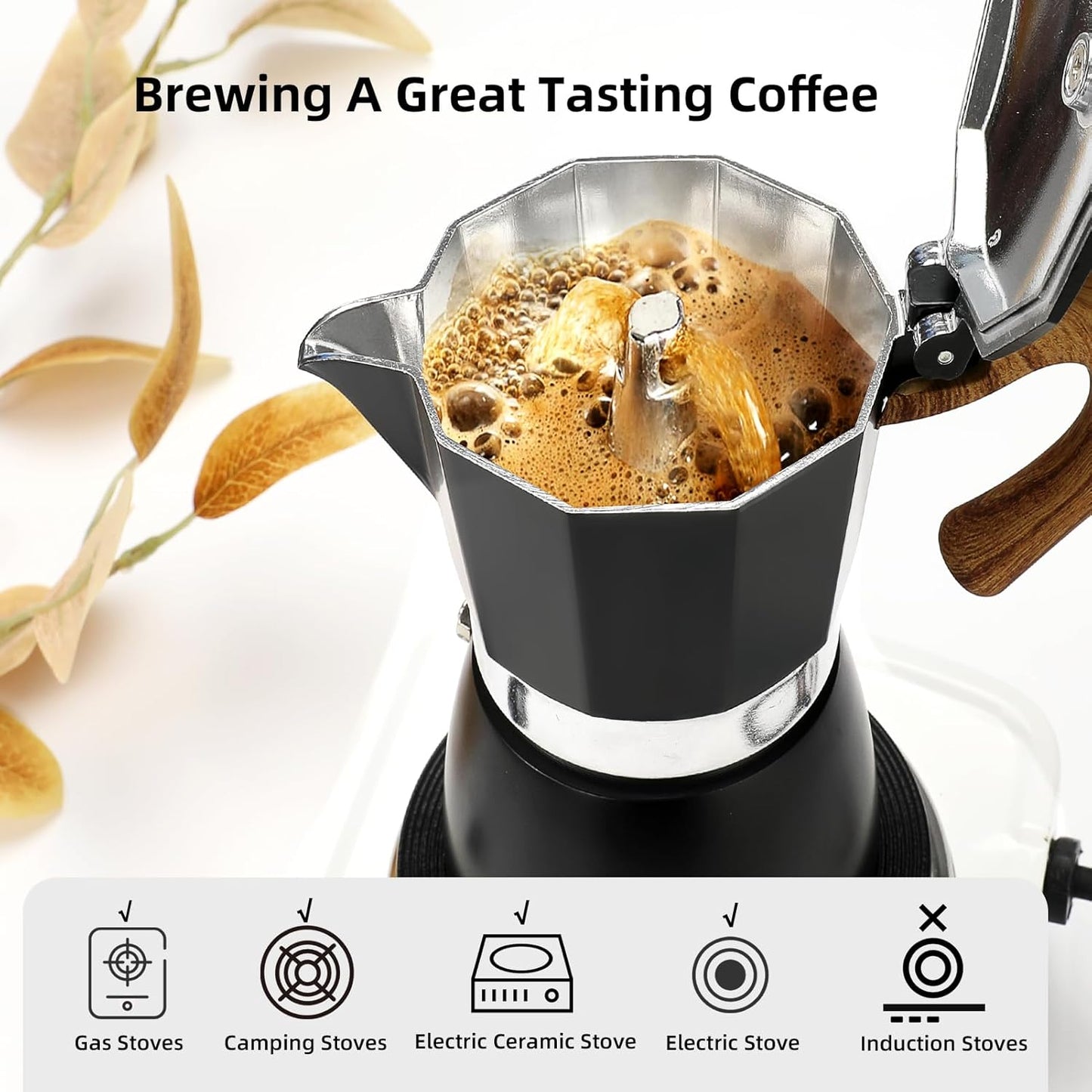 Mongdio Stovetop Espresso Maker Moka Pot, Cuban Coffee Maker Stove top coffee maker Moka Italian Espresso Greca Coffee Maker Brewer Percolator, 12 Espresso Cups, 20 oz - Black