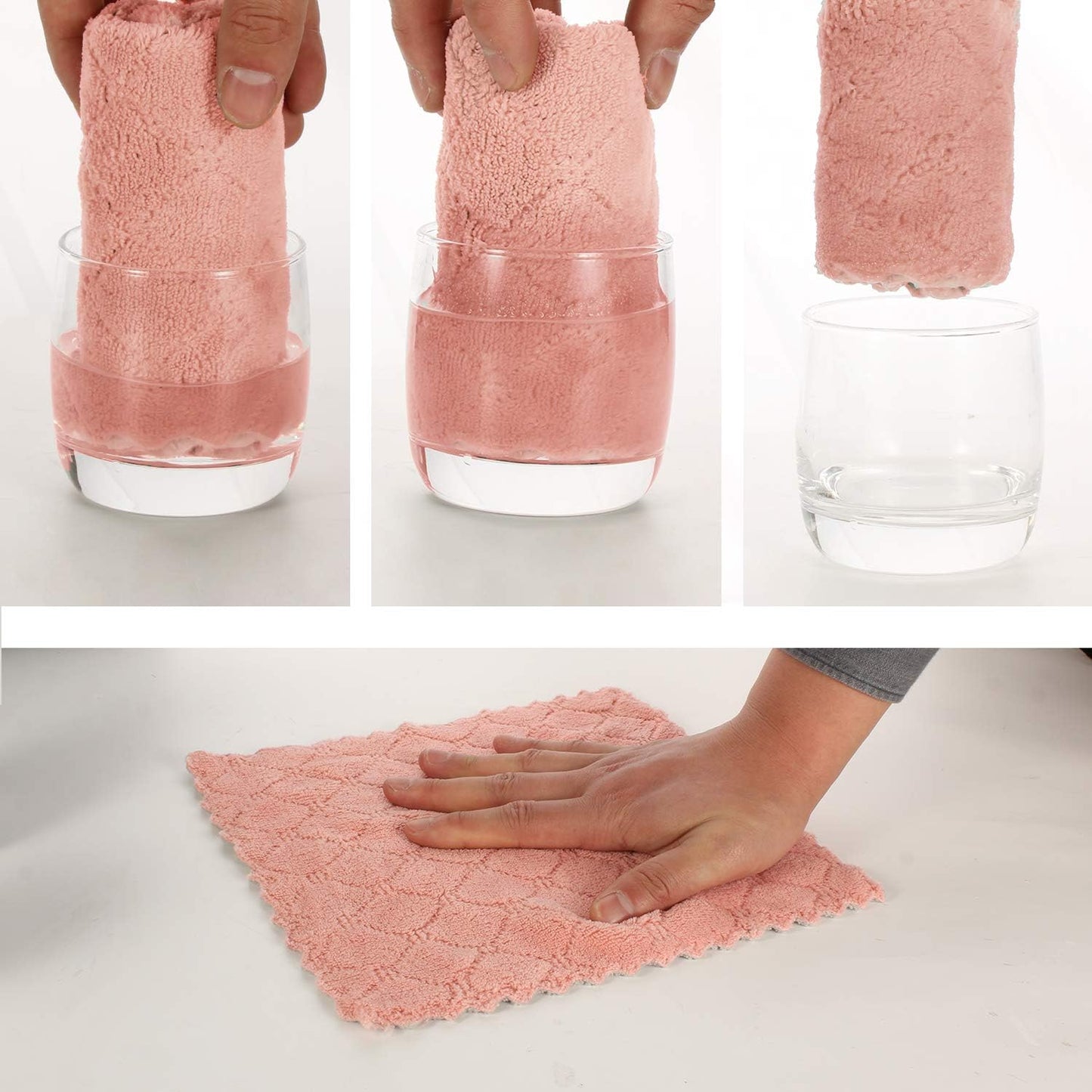 kimteny 12 Pack Dish Towels, 10x10 in Premium Dish Cloths, Super Absorbent Kitchen Towels Coral Velvet Dishcloths Nonstick Oil Fast Drying Washcloths (Pink-Grey)