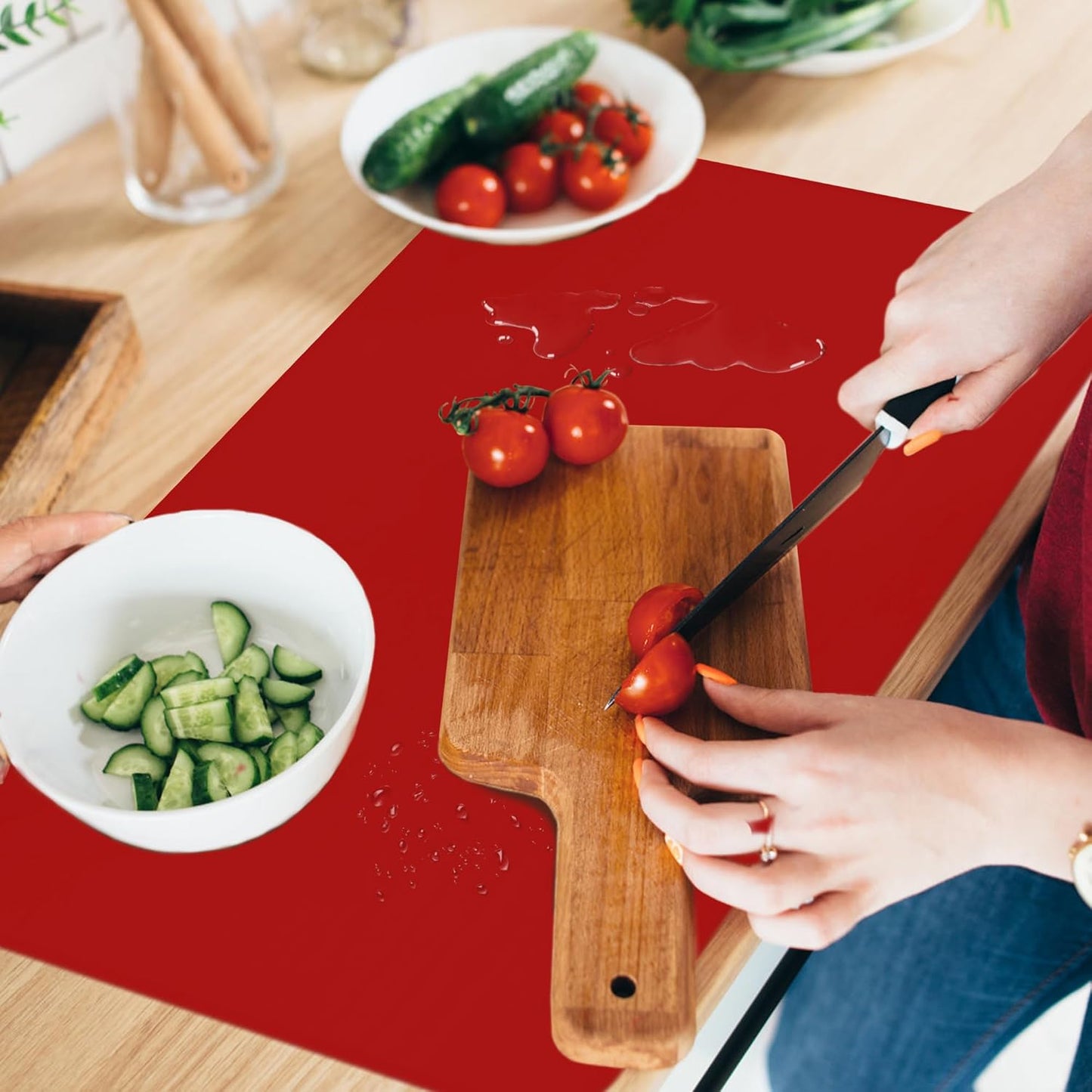 Silicone Mat for Kitchen Counter, Silicone Mat Trimable to Size (Red, 15.7×11.8inch-4pcs), BPA-Free Silicone Placemat, Heat-Resistant NonSlip Table Mat for Air Fryer, Countertop Protector Mat