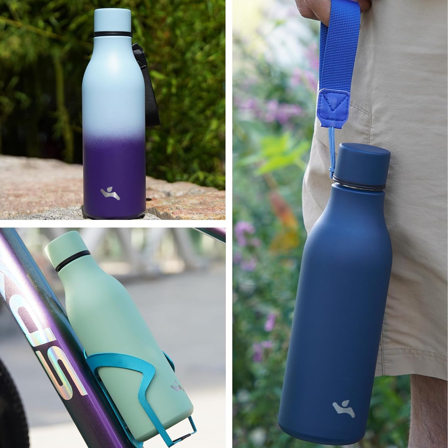 Insulated Water Bottle with Strap,25 oz Double Wall Stainless Steel Vacuum Bottles Metal Water Flask,Blossom
