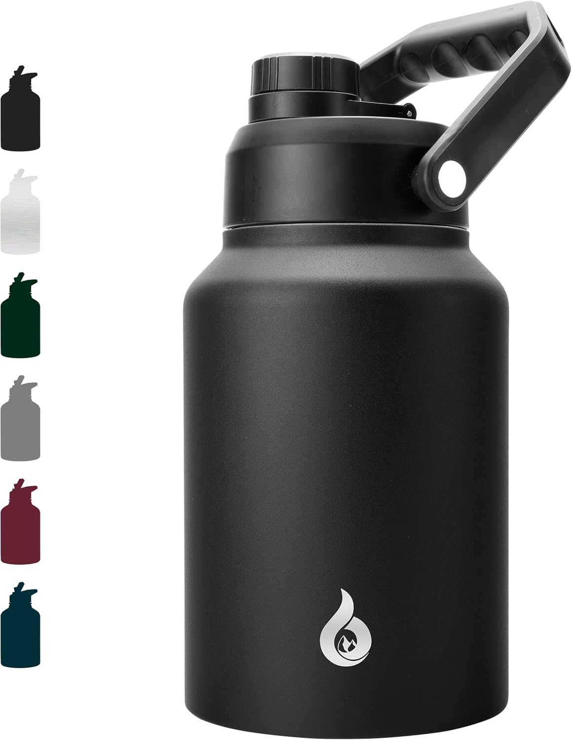 BJPKPK 64 oz Insulated Water Bottle, Dishwasher Safe Half Gallon Water Bottle with Ergonomic Handle, BPA Free Leak Proof Water Jug for Sports, Metal Thermos with Anti-slip Bottom, Black