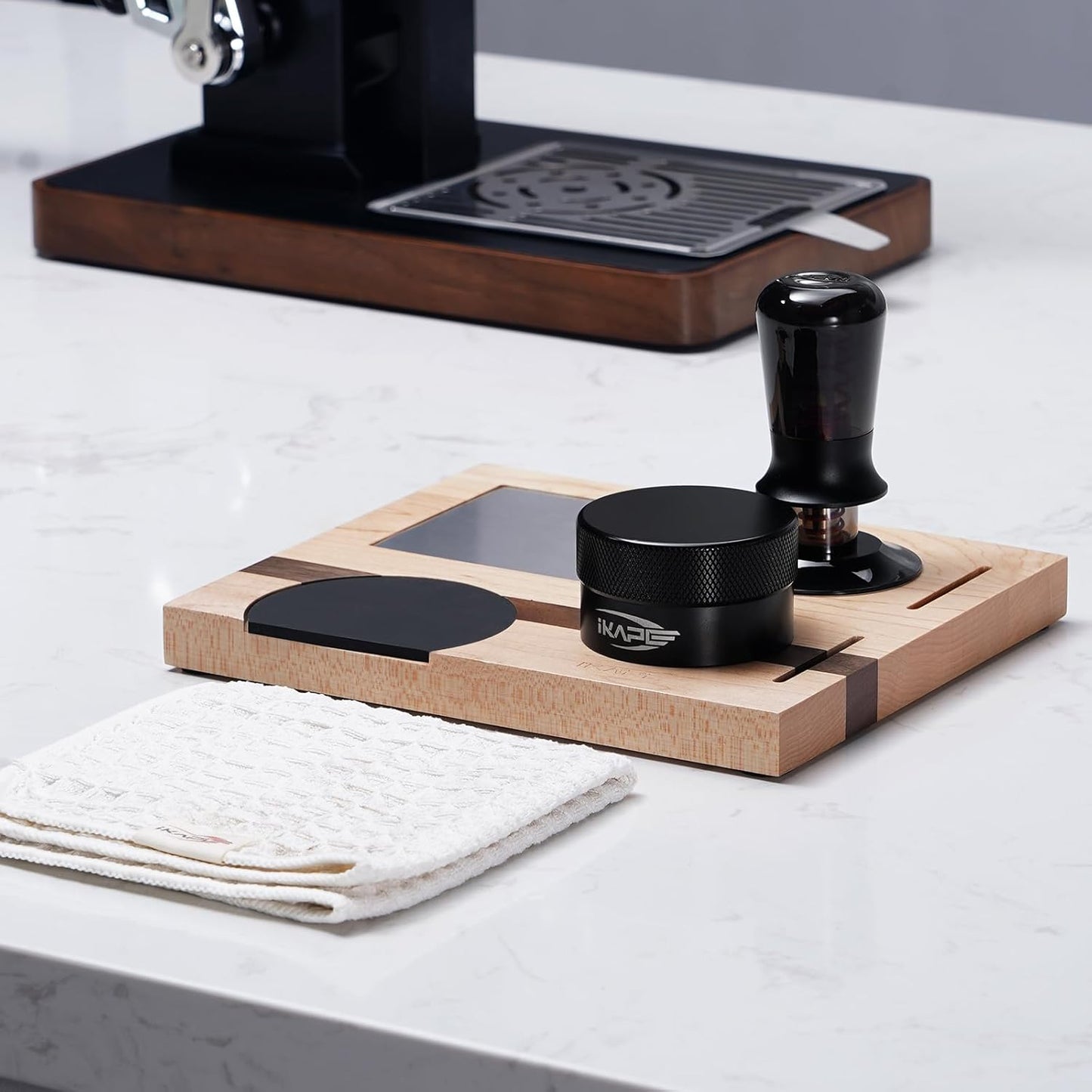 IKAPE 58MM Espresso Tamper Kit 5 IN 1, Espresso Accessories Kit with Semi-Transparent Coffee Tamper, Distributor, Tamper Base, Cleaning Towel, Essential for Baristas