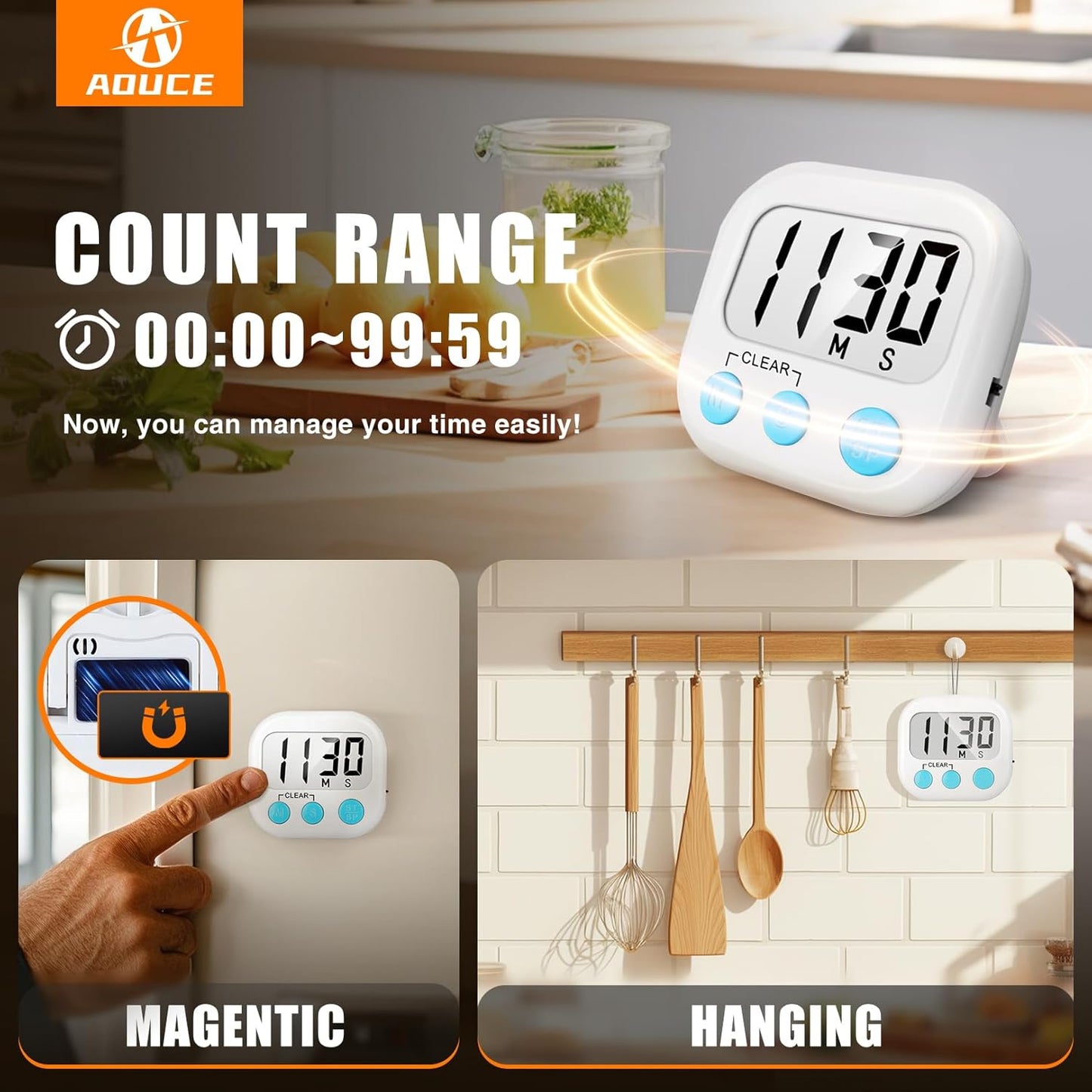6 Pack Digital Kitchen Timers for Cooking Magnetic Timer for Cooking Loud Alarm White