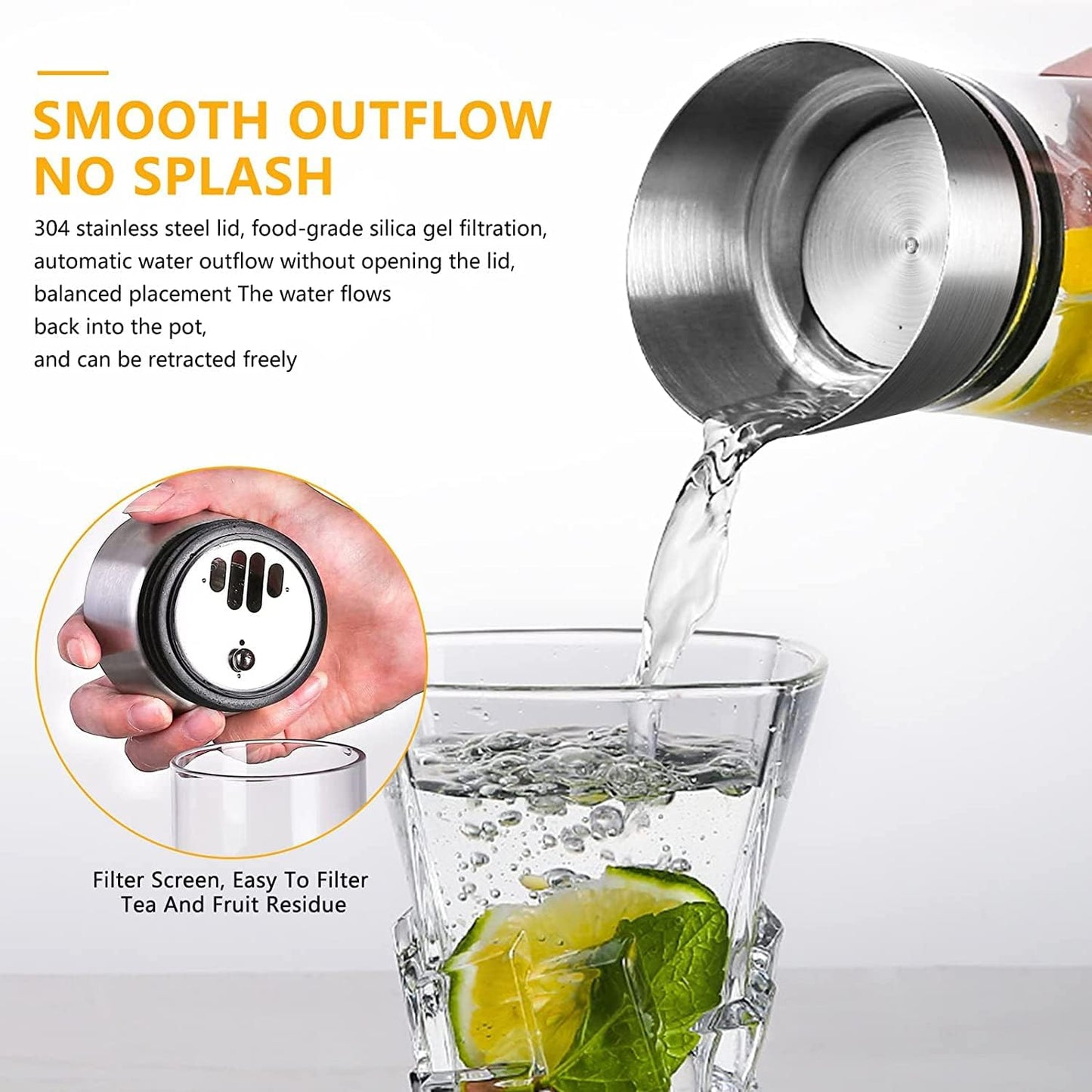 Glass Pitcher with Lid,1.3L Water Carafe for Fridge,Water Pitcher Glass Jug with Lid and Spout for Hot/Cold Water,Ice Tea and Juice Beverage