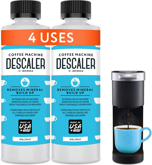 Descaler (2 Pack, 2 Uses Per Bottle) - Made in the USA - Universal Descaling Solution for Keurig, Nespresso, Delonghi and All Single Use Coffee and Espresso Machines