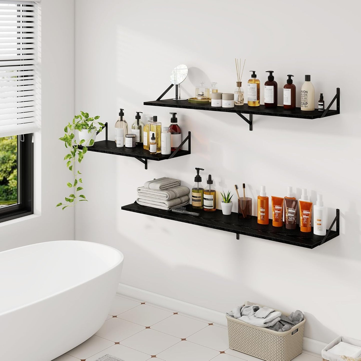 Dreamland Floating Shelves for Wall, 12 Inch Deep Floating Shelves Set of 2, 55W x 12D Large Wall Shelf with Sturdy Metal Brackets for Living Room, Bathroom, Bedroom and Kitchen, Black