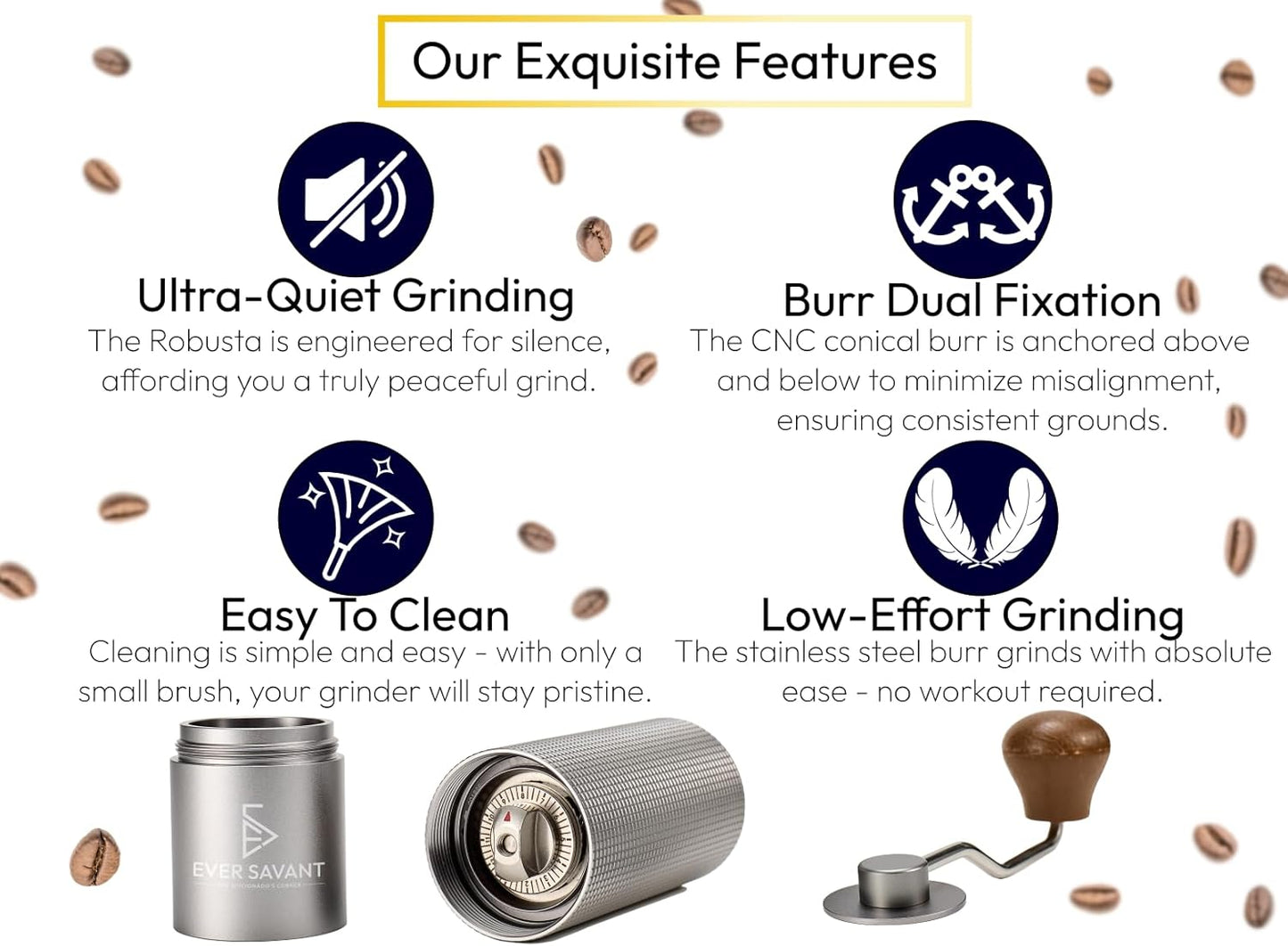 Manual Coffee Grinder - Conical Stainless Steel Burr - 25 Setting Adjustable Grind - Espresso, Drip, French Press-Home/Office/Travel Handheld Portable Coffee Bean Grinder - 25g Capacity