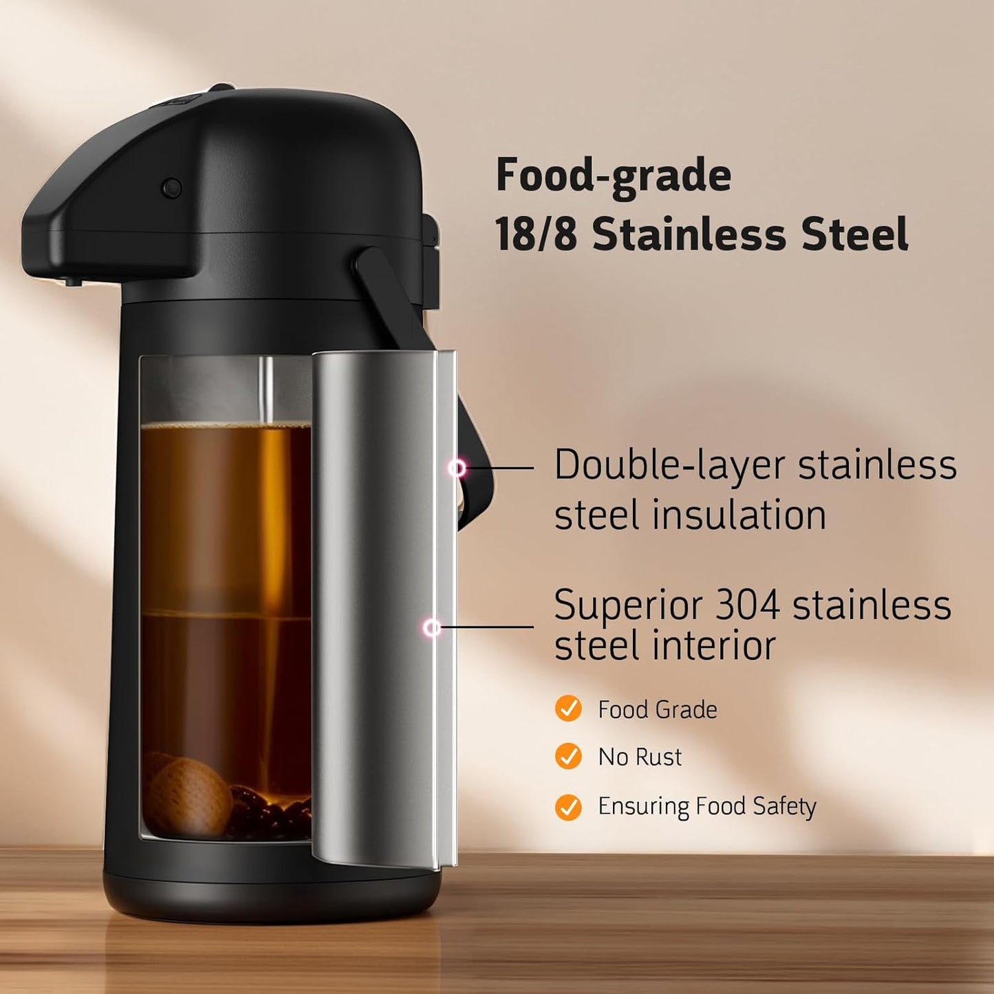 Airpot Coffee Carafe for Keeping Hot - 102 OZ/ 3L Large Coffee Dispenser with Pump - Insulated Stainless Steel Thermos Urn for Hot Drinks Water Tea - Thermal Beverage Dispenser for Parties