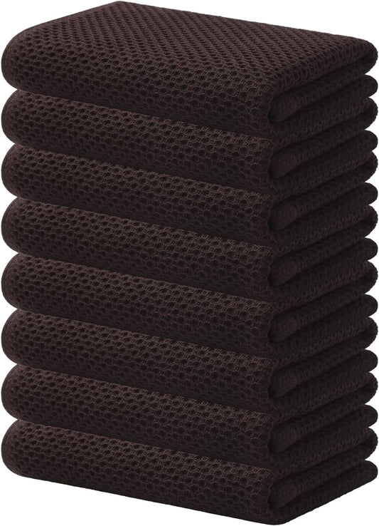 Kitinjoy 100% Cotton Waffle Weave Kitchen Towels, 8-Pack Super Soft and Absorbent Dish Towels for Drying Dishes, Kitchen Hand Towels, 13 in x 28 in, Dark Brown