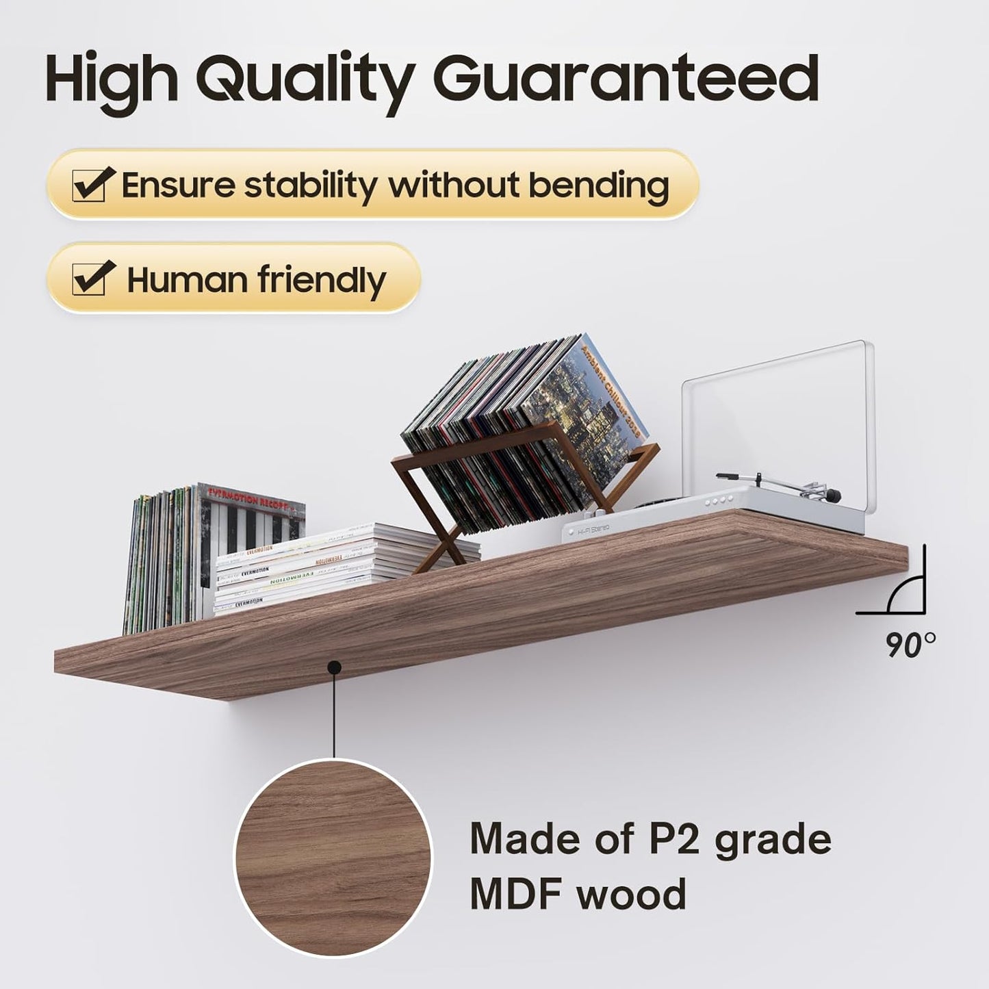 Floating Shelf, Set of 3 Wall Shelf, 24 in W x 12.75 in D x 2 in H Wooden Floating Wall Shelf with Invisible Brackets for Living Room/Bedroom/Bathroom/Kitchen Storage and Decor, Walnut