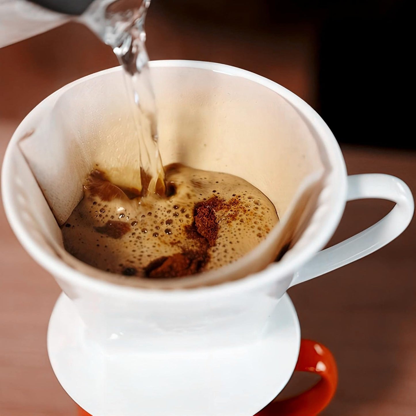 Pour Over Ceramic - Coffee Dripper with 3 Holes Flat Bottom, Porcelain Slow Filter Cone for Travel, Camping, Office, Home, Coffee Maker Brew