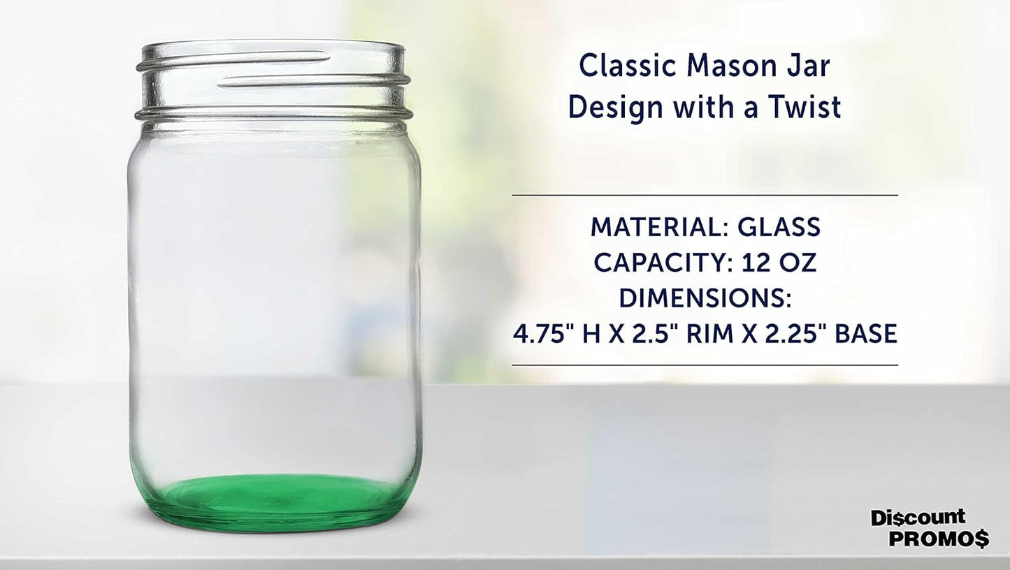 DISCOUNT PROMOS Decorating Mason Jars 12 oz. Set of 10, Bulk Pack - Glass Jars for Overnight Oats, Candies, Fruits, Pickles, Spices, Beverages - Green