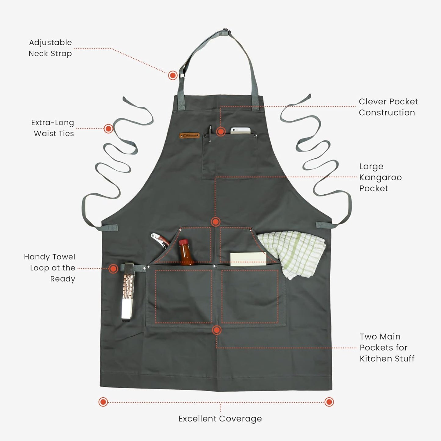 Chef Pomodoro Chef Apron for Men and Women - Kitchen Apron with Pockets & Adjustable Neck Straps - Cooking Apron 100% Cotton