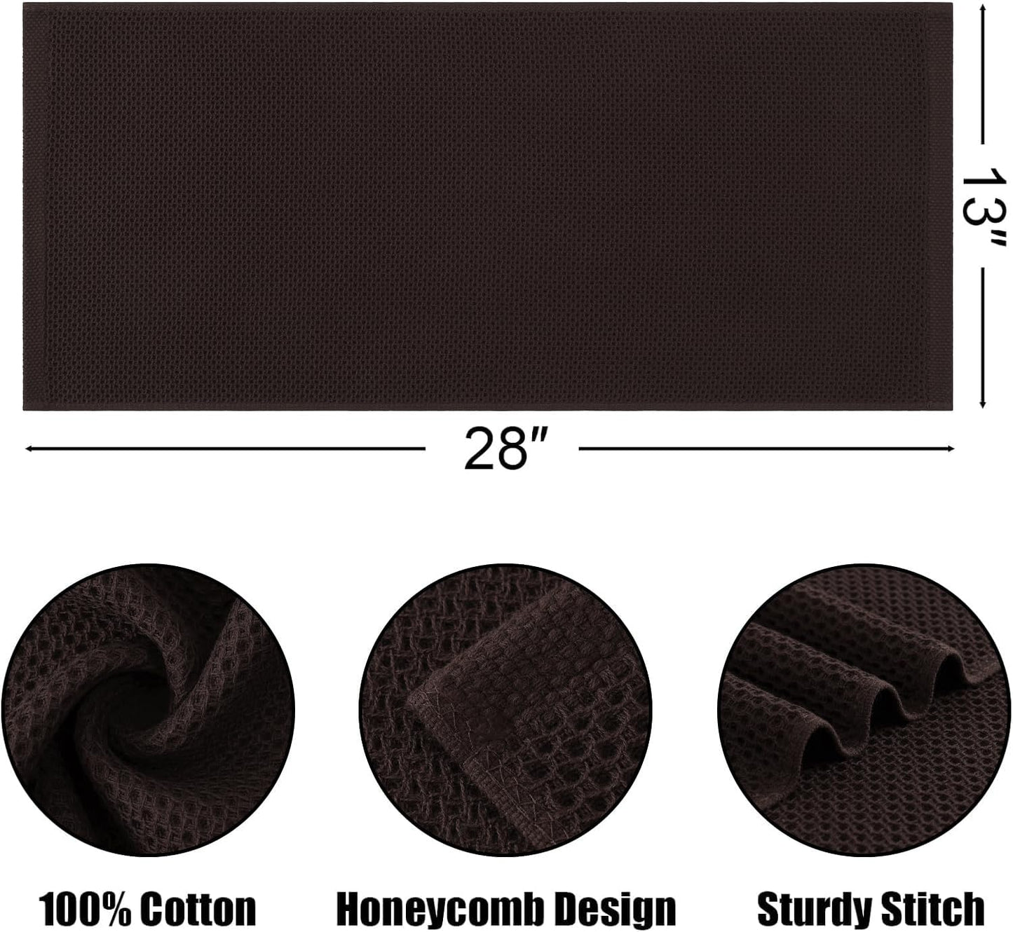 Kitinjoy 100% Cotton Waffle Weave Kitchen Towels, 8-Pack Super Soft and Absorbent Dish Towels for Drying Dishes, Kitchen Hand Towels, 13 in x 28 in, Dark Brown