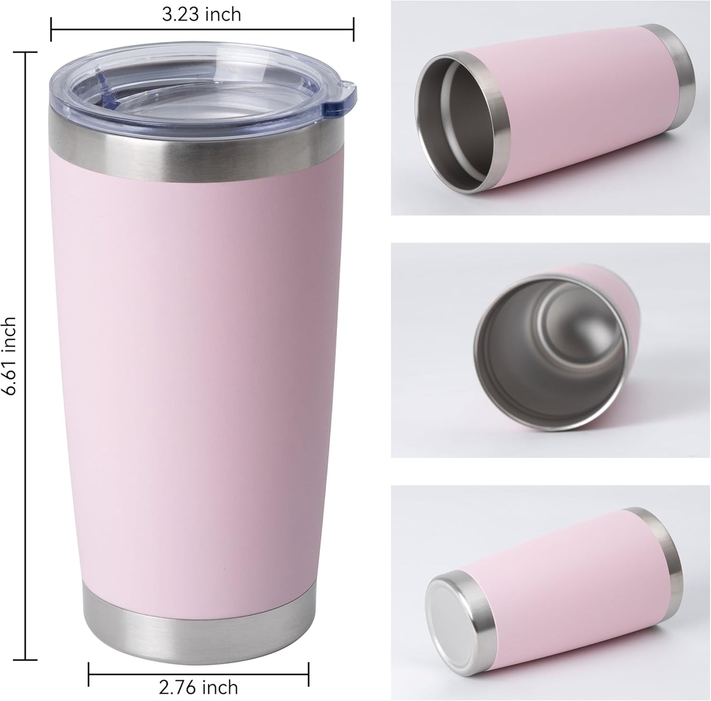 HASLE OUTFITTERS 20oz Stainless Steel Tumblers Bulk, Insulated Travel Cup with Lid, Double Wall Vacuum Coffee Mug for Cold & Hot Drinks 1 Pack, Light Pink