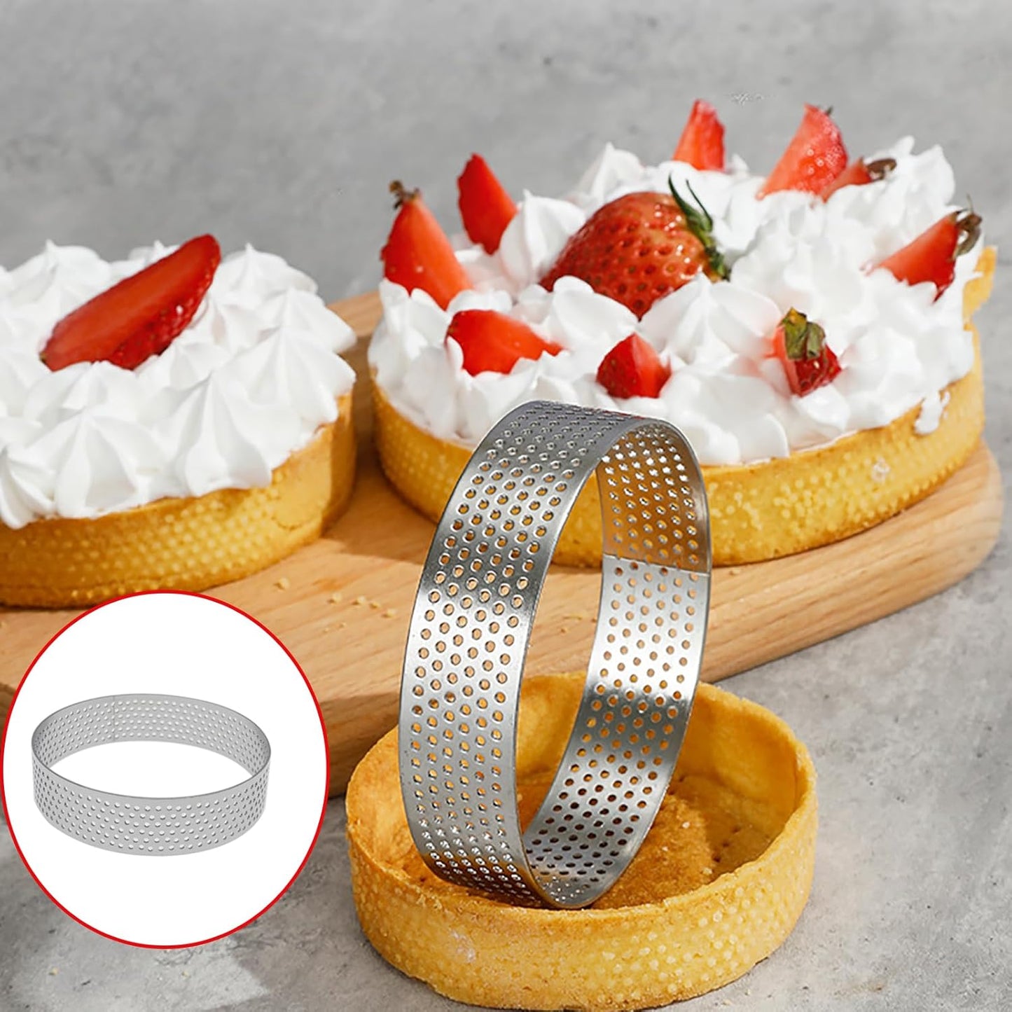 4 Pcs Perforated Tart Rings for Baking 3.15" Cake Mousse Ring Stainless Steel Circle Tartlet Molds