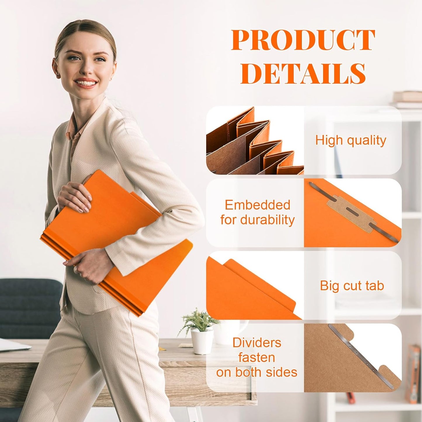 36 Pcs Classification Folders Letter Size, Back to School Supply for Teacher, Student, 3 Dividers Pressboard File Folder Bulk with 2 Fasteners, 3.5 Inch Expanding File Organizer (Orange)