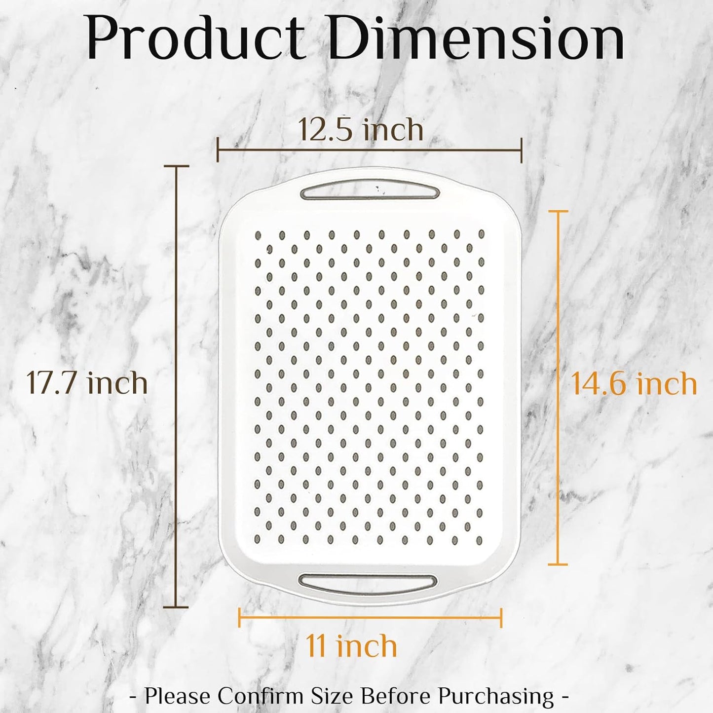 17.7" x 12.5" Anti-Slip Serving Trays with Handles, 3 Pcs X-Large Rectangular Food Serving Tray for Lap, Reusable and Durable Breakfast Tray, White