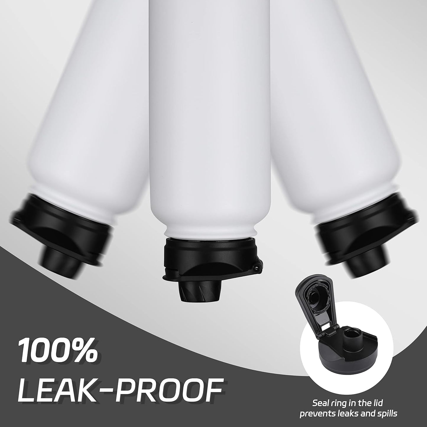 HASLE OUTFITTERS 32 oz Insulated Water Bottle Stainless Steel Double Walled Vacuum Sports Water Bottle with 2 Lids (Straw and Spout Lid) for Gym Camping Hiking(White,1)