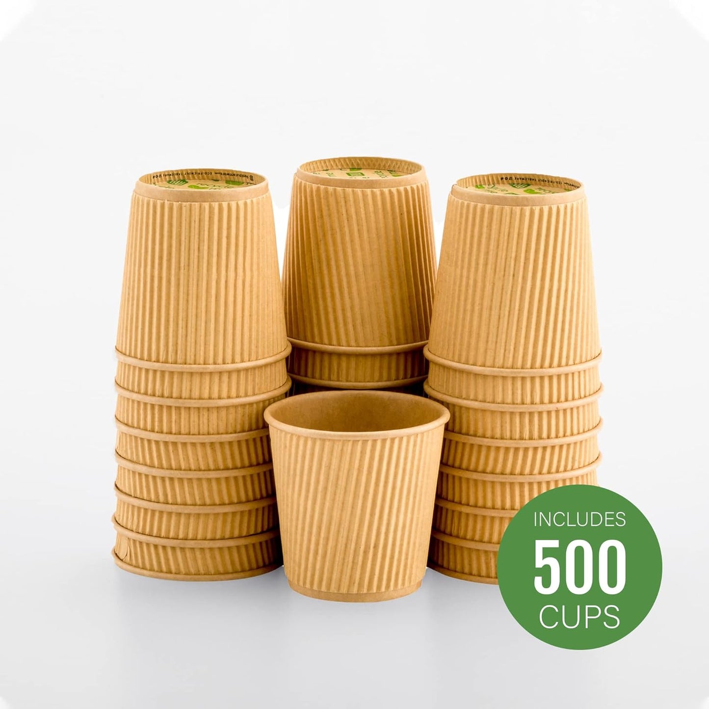 Restaurantware 4 Ounce Ripple Wall Disposable Coffee Cups, 500 Insulated Kraft Paper Tumblers with Rolled Rim Design, Lids Sold Separately for Hot Drinks like Tea, Hot Chocolate and More