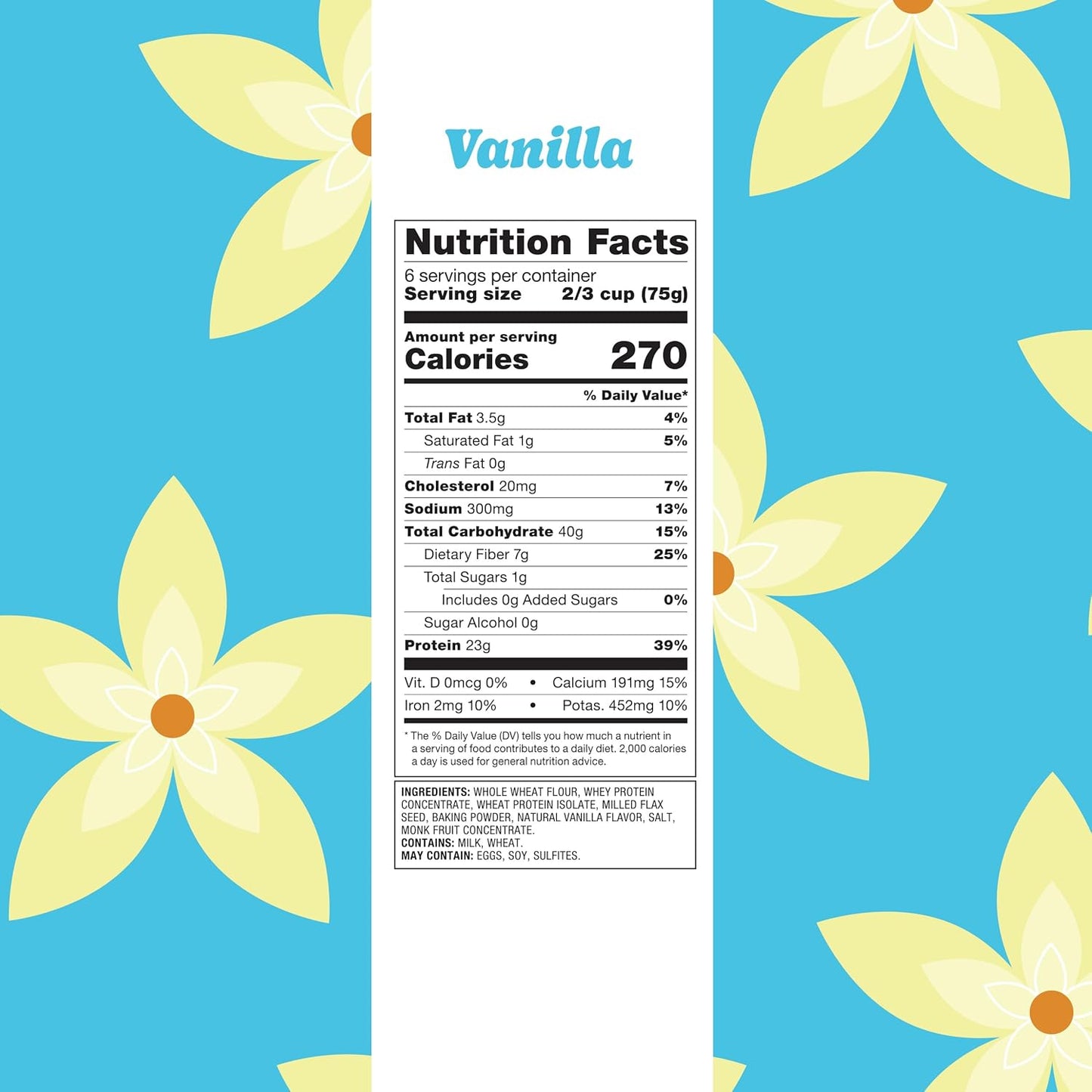 Flourish Protein Pancake & Waffle Mix, with Whey Protein & Flax Seed, No Added Sugar, High in Protein & Fiber - Just Add Water - Vanilla Flavour, 430g (2 Pack) - Made in Canada