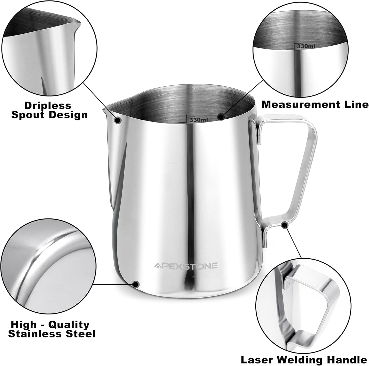 Apexstone 12 oz Espresso Steaming Pitcher, Coffee Milk Frothing Cup, Coffee Steaming Pitcher 12 oz/350 ml