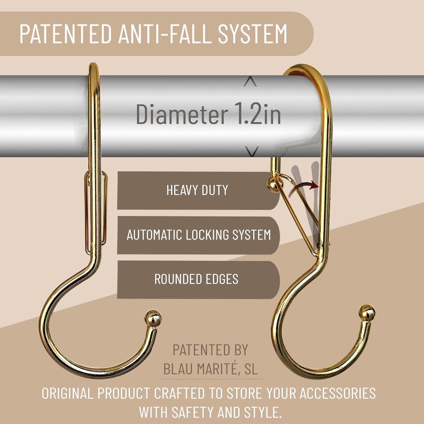 6 Purse Hanger for Closet. Tote Hanger. S-Shaped Hooks S Hooks Twist Design. Anti Drop S-Shaped Hook for Hanging Handbags with Safety Buckle to Prevent Falls. Heavy Duty. (Gold, Twisted)
