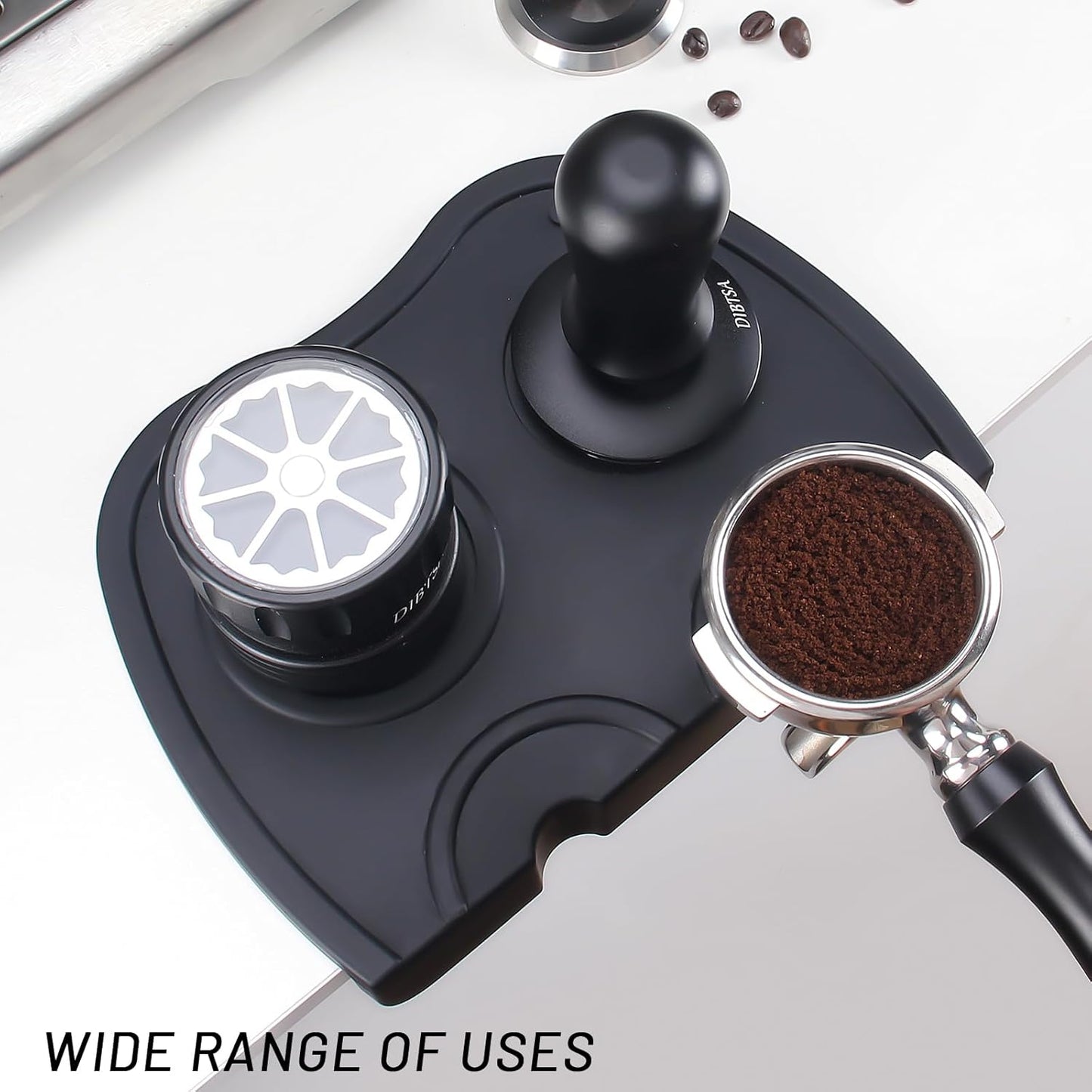 Espresso Tamping Mat, Silicone Coffee Tamper Mat with Corner Edge Tamp Support Station for Countertop, Barista Tools, Espresso Accessories, Large, Black