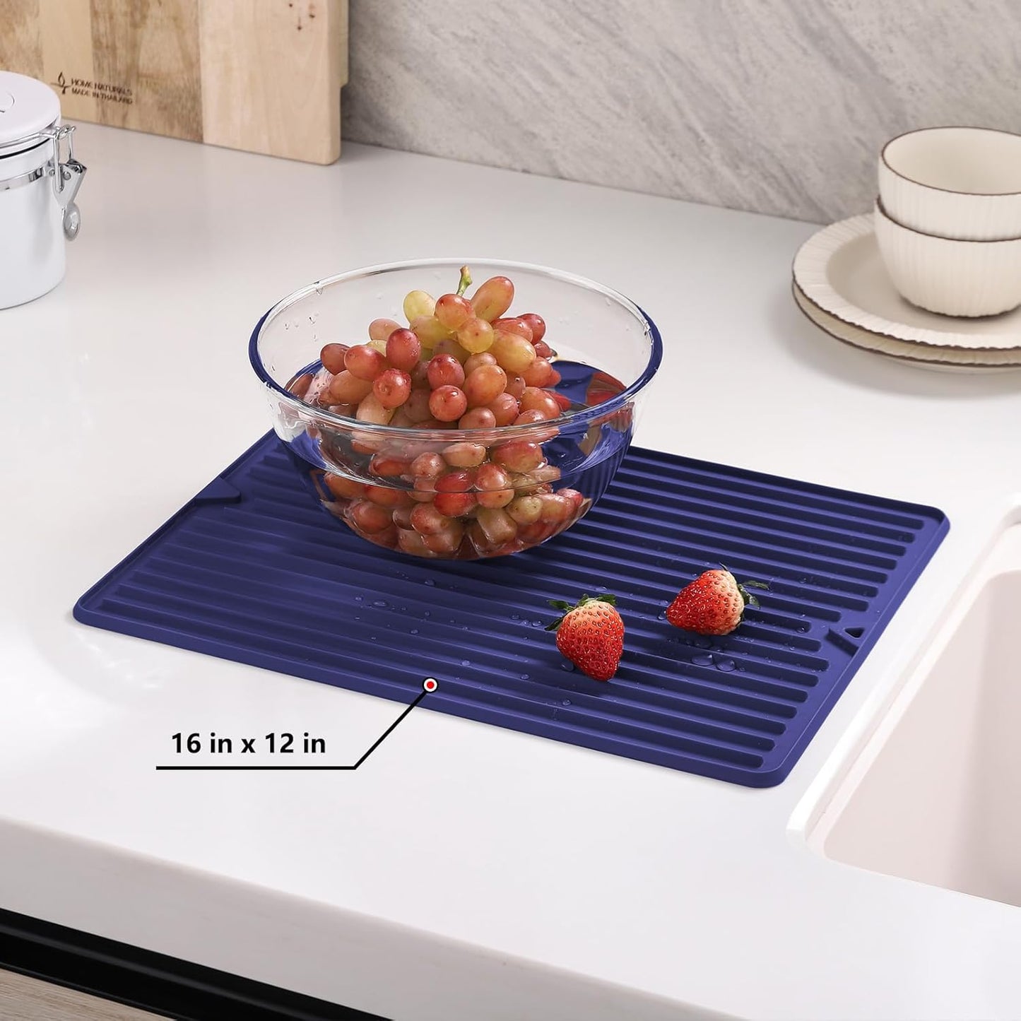 Dish Drying Mat, Flexible Silicone Drying Mat for Kitchen Counter, Heat Resistant Silicone Trivet for Countertop Protector, Super Thick Non-Slip Dish Drying Pad for Under Rack, 12” x 16”