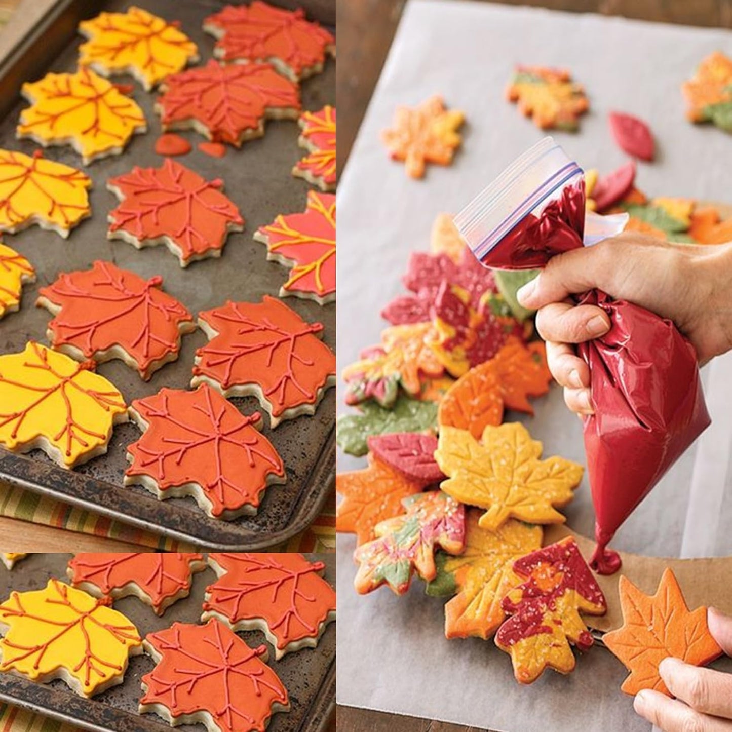 3 Pcs Fall Leaves Cookie Cutters, Large Size 3.2" to 4.5" Thanksgving Cookie Cutter Holiday Themed Shapes of Maple Leaf, Oak Leaf, Pumpkin