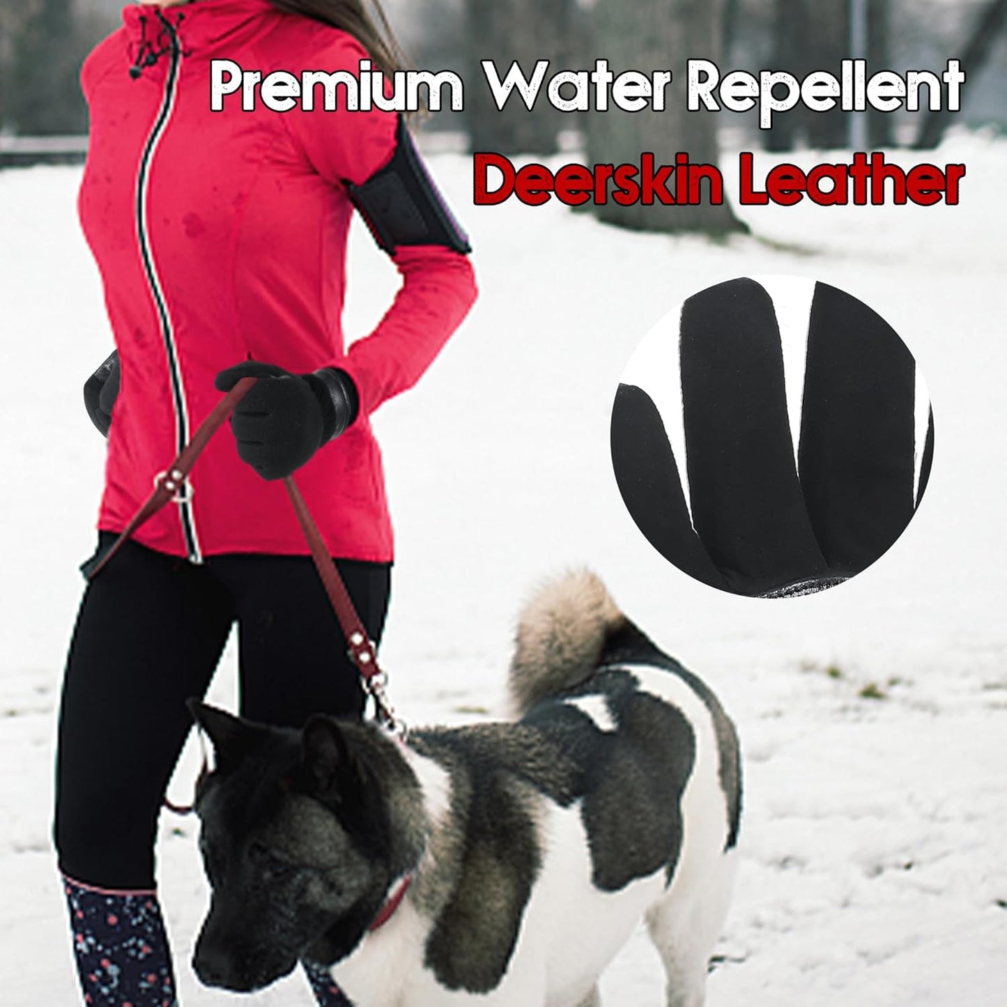 HANDLANDY Winter Gloves for Men Women, Thermal Gloves for Cold Weather Driving Cycling Ski Outdoor, Insulated Leather Work Gloves (Medium, Black)