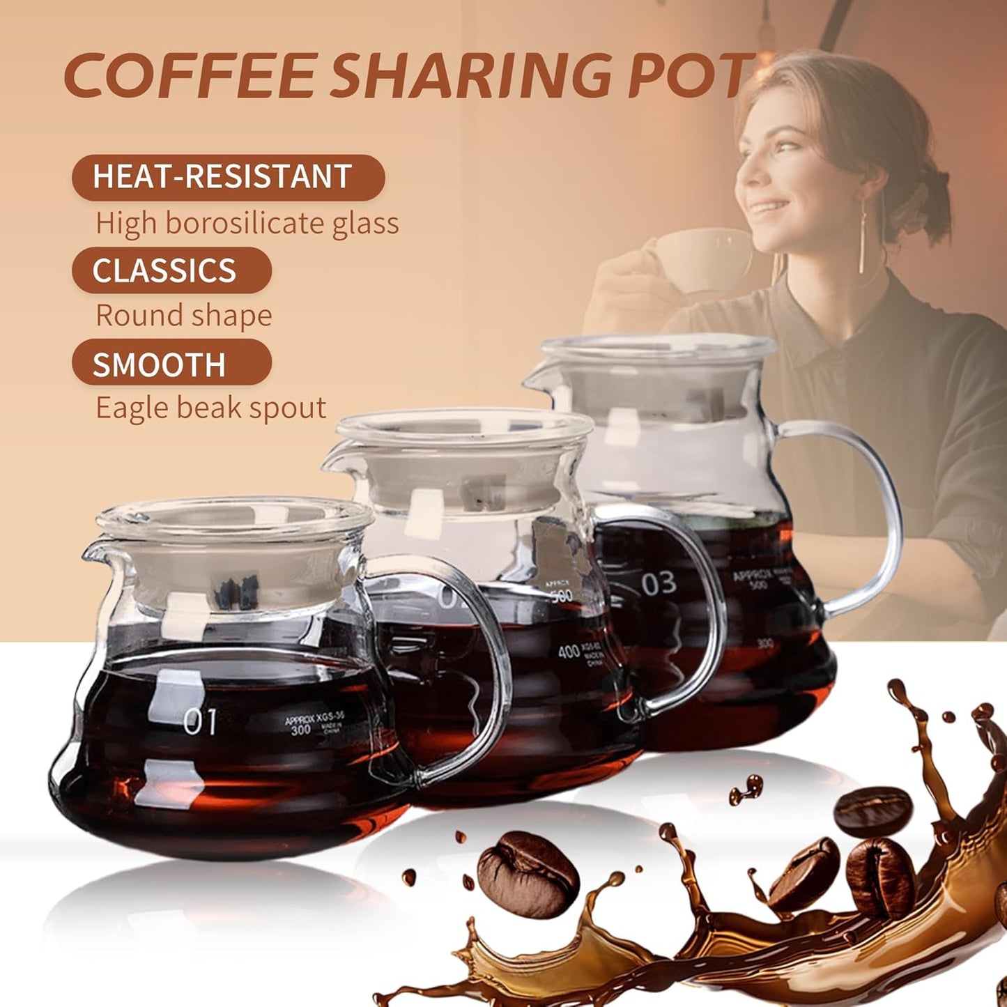 Glass Coffee Server for Drip Coffee Maker, Standard Glass Coffee Carafe, Coffee Pot with Lid, Clear, 03 800ml(27oz)