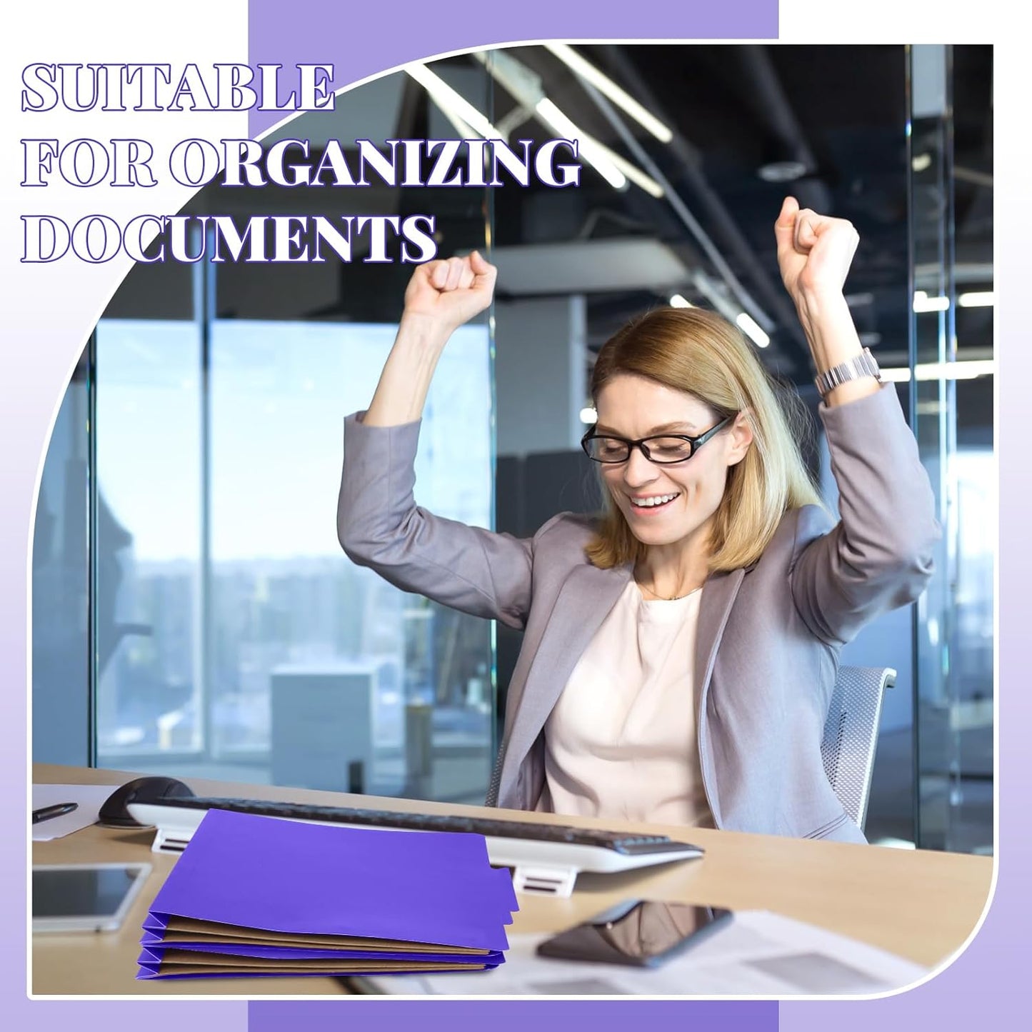 12 Pcs Classification Folders Letter Size, Back to School Supply for Teacher, Student, 2 Pocket Dividers Pressboard File Folder Bulk with 2 Fasteners, 2 in Expanding File Organizer (Purple)