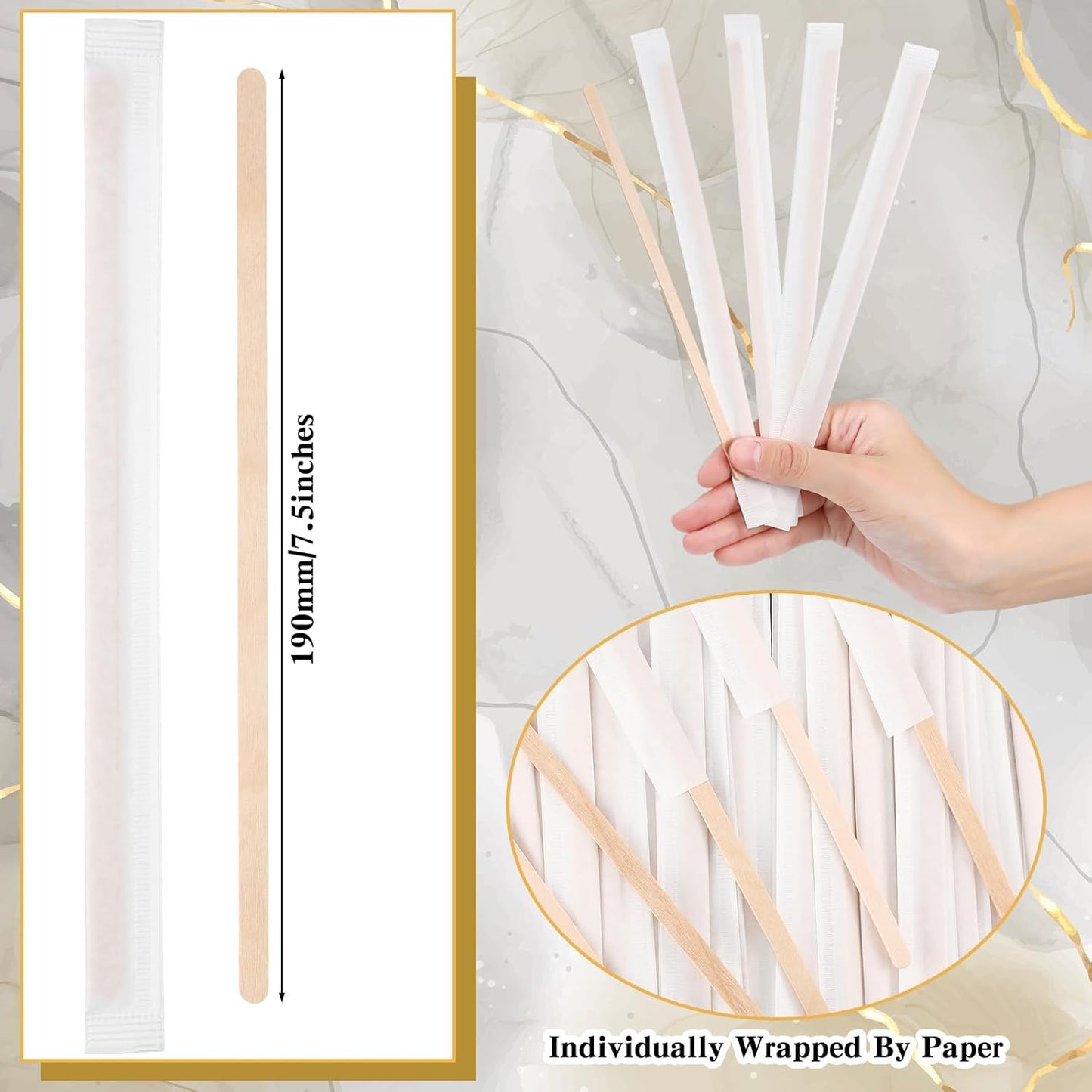 3000 Pcs Individually Wrapped Wooden Coffee Stirrers, Disposable Coffee Stir Sticks Round End Sticks Bulk Wood Stirrers for Cocktail Hot Drinks Restaurant Bar Home Office (7.5 Inch)