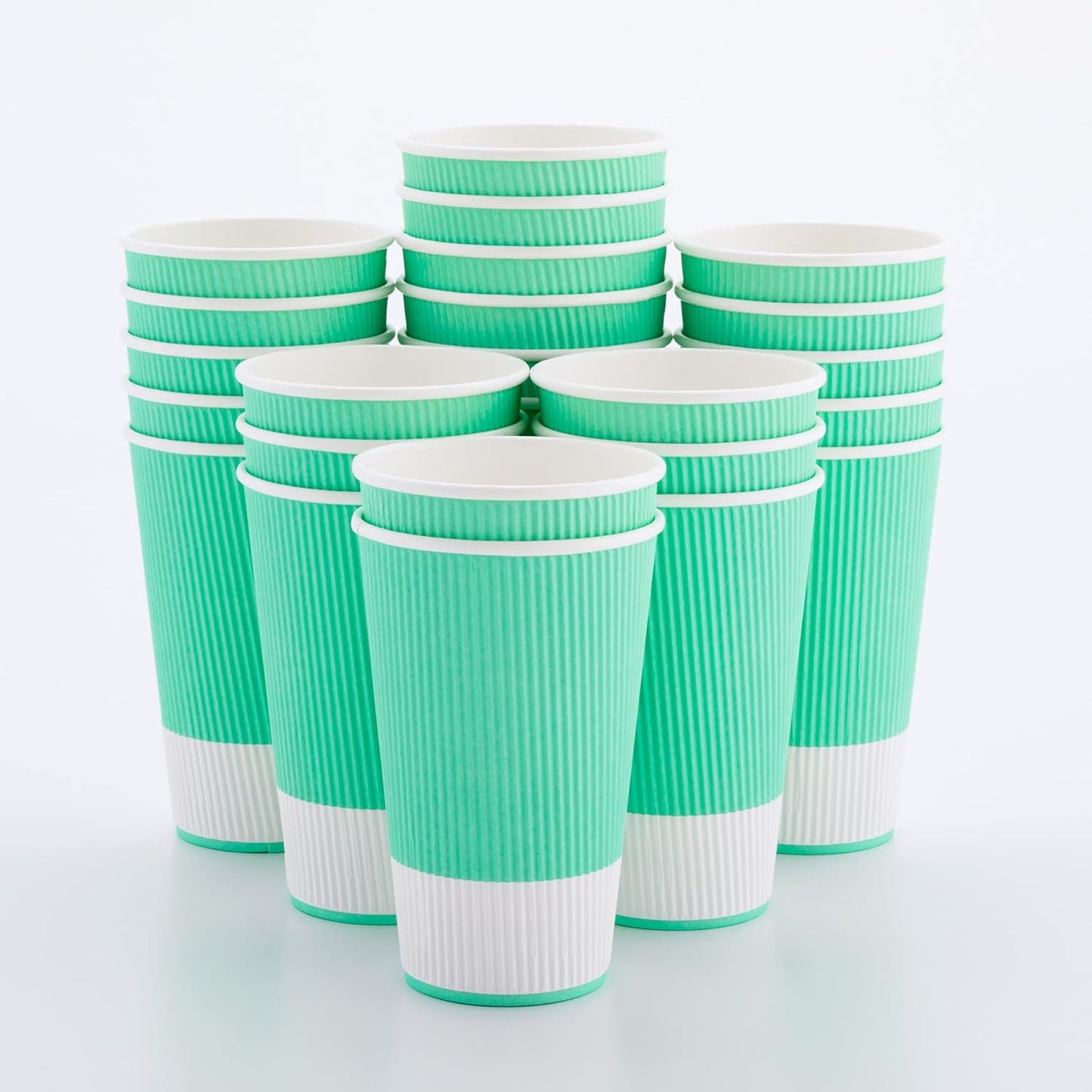 Restaurantware 16 Ounce Double Wall Disposable Coffee Cups, 500 Insulated Light Green Paper Tumblers with Ripple Wall Design, Lids Sold Separately for Hot Drinks like Tea, Hot Chocolate and More