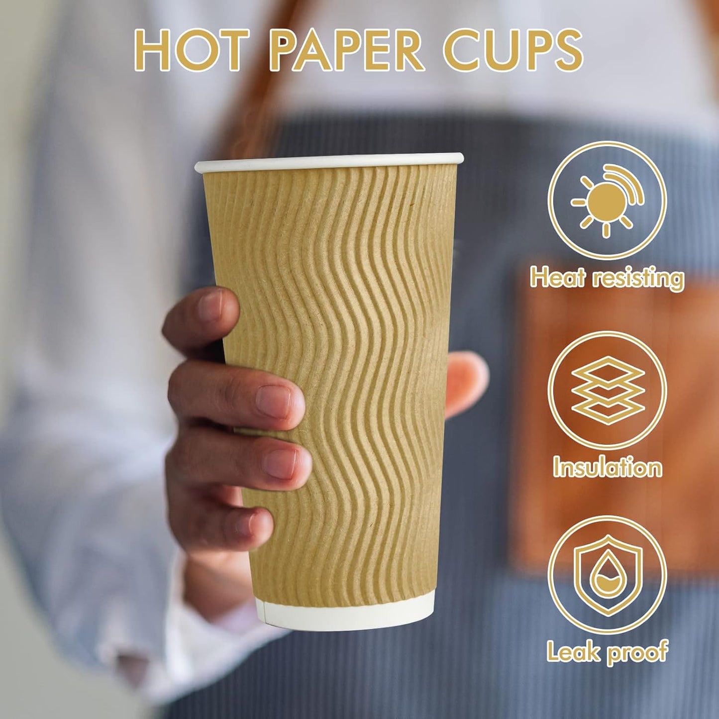 16 OZ Coffee Cups, 90 Count Insulated Ripple Wall Paper Hot Coffee Cups for Hot Beverage
