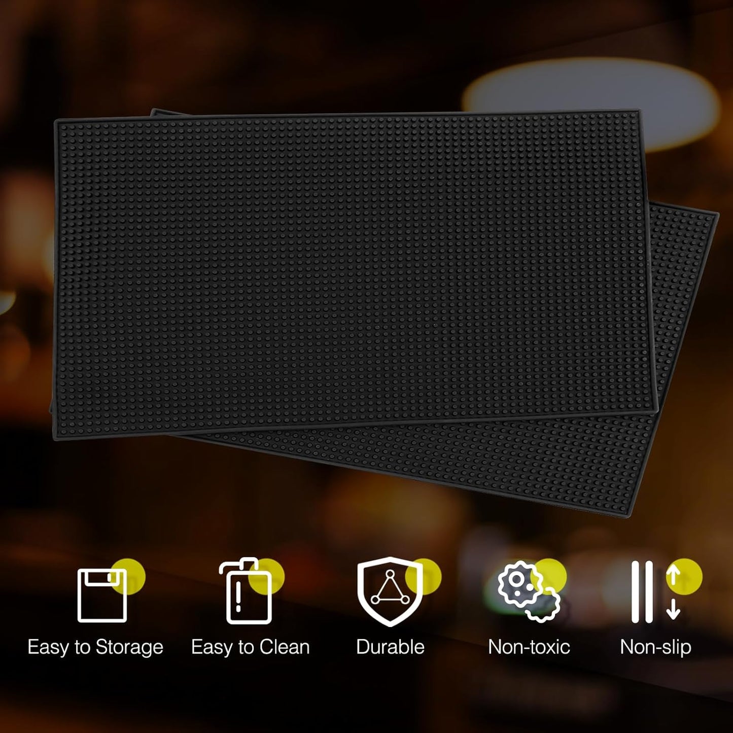 Tioncy 2 Pcs Bar Mat 6 x 12 Inch Bar Mat for Countertop Non Slip Rubber Bar Service Mat Cocktail Coffee Bar Mats for Home Bar Bartending Barbershop, Black