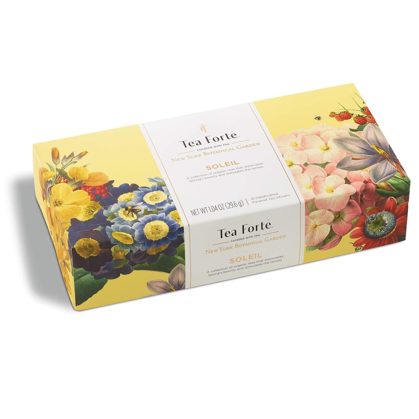 Tea Forte Soleil Petite Presentation Box Tea Gift Set Sampler, 10 Count, 2 of Each Variety Individually Wrapped Handcrafted Pyramid Infuser Bags