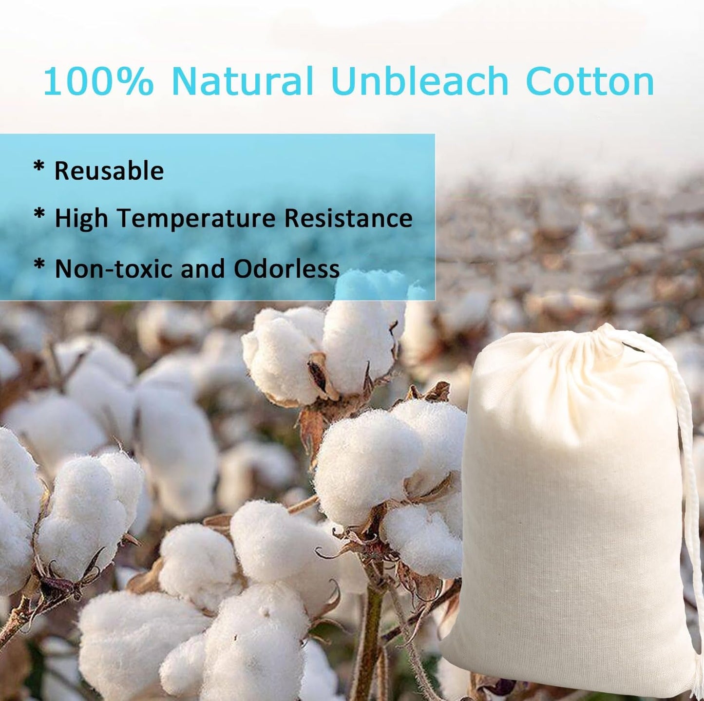 Eketirry Spice Bags, 10pcs Reusable Empty Tea Bags, Muslin Strainer Bags, Soup Bags for Cooking, Natural Cotton Fine Mesh Cheesecloth Bags for Cold Brew Coffee(7 x8Inch)