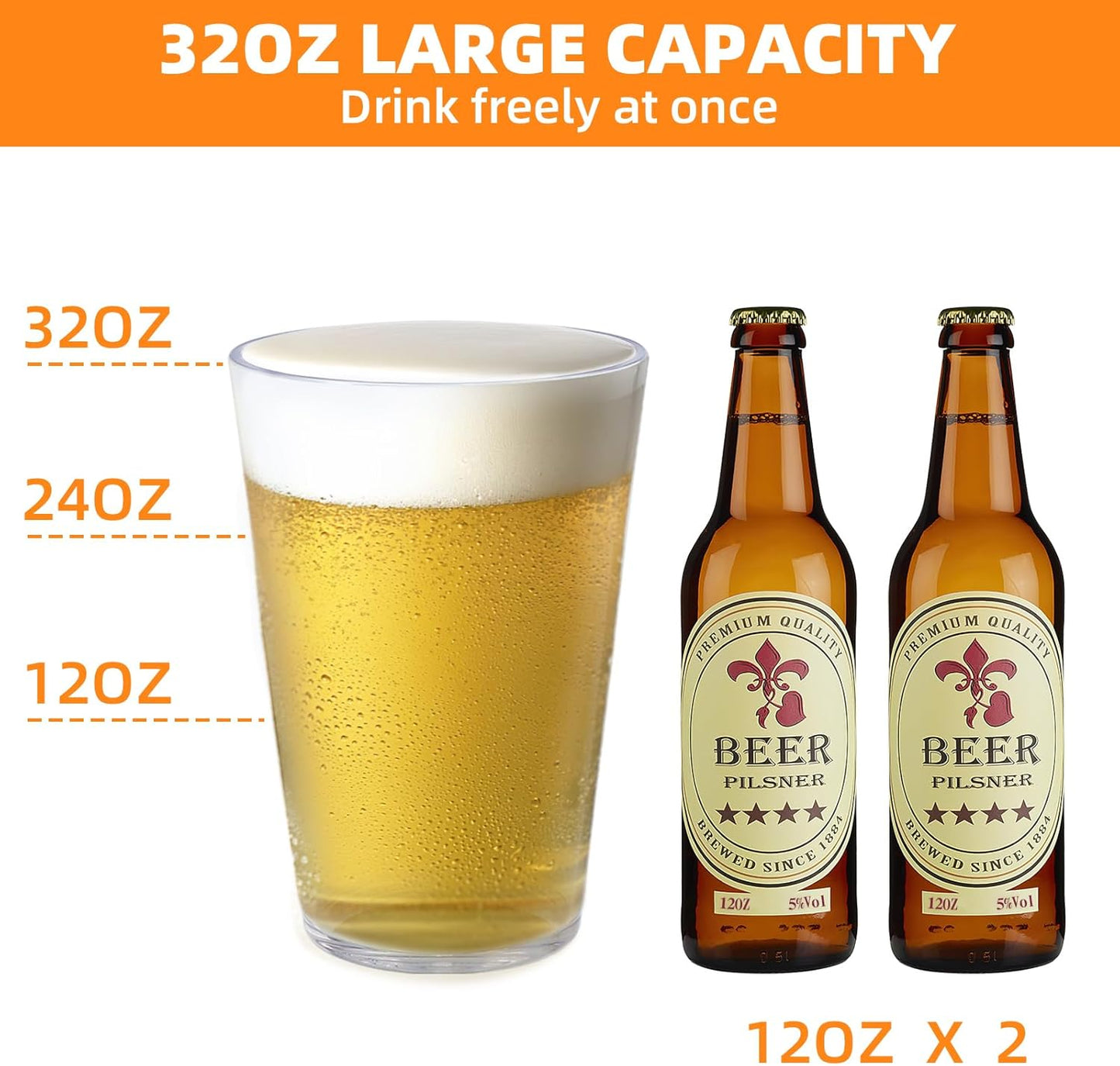 32 OZ Large Plastic Cups Reusable，Clear Unbreakable Iced Tea Tumblers, Set of 6 Stackable Drinking Cups for Poolside Party Home Travel BPA-free Top-rack Dishwasher Safe,Freezer Safe