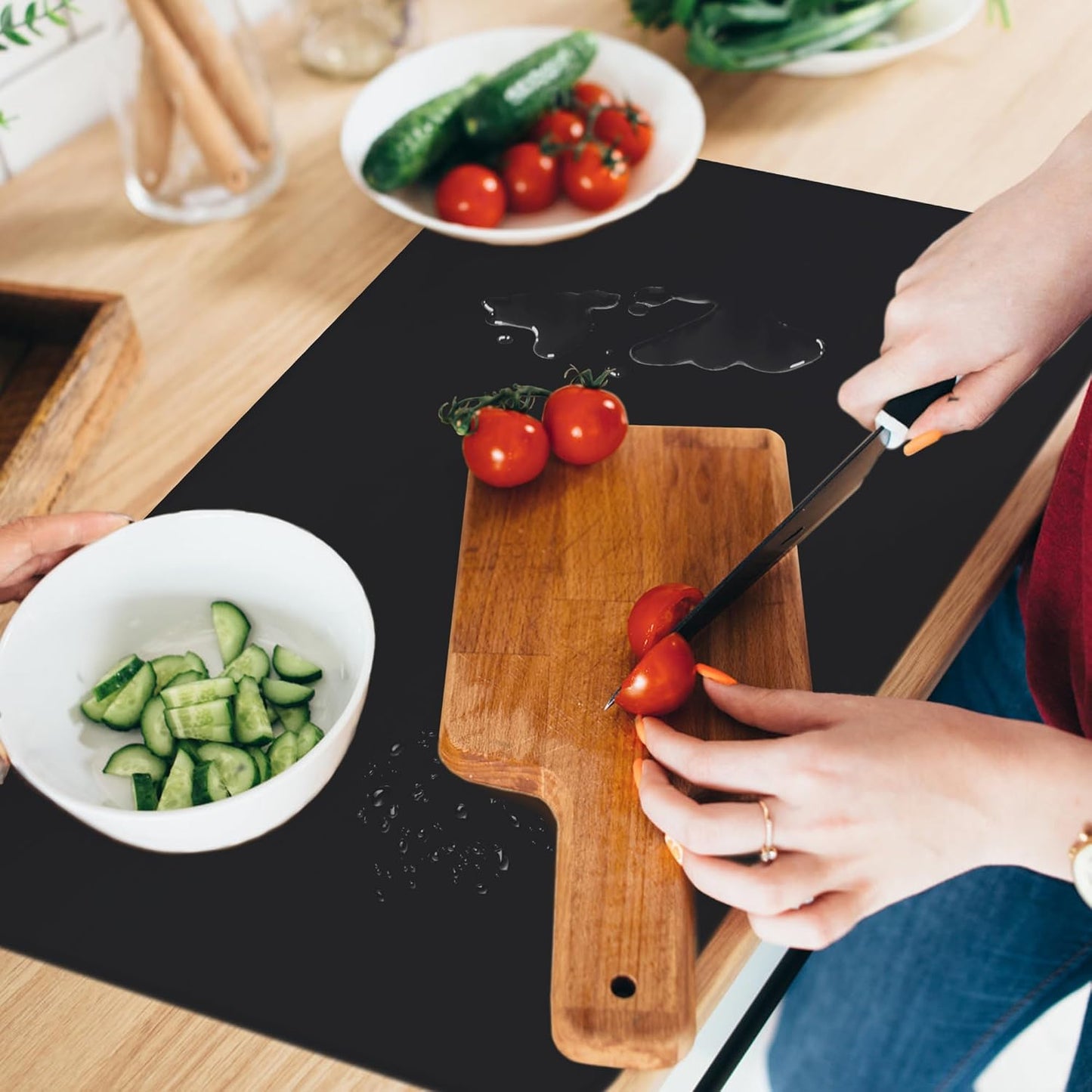 Silicone Mat for Kitchen Counter, Silicone Mat Trimable to Size (Black, 23.6×15.7inch-2PCS), BPA-Free Silicone Placemat, Heat-Resistant NonSlip Table Mat for Air Fryer, Countertop Protector Mat