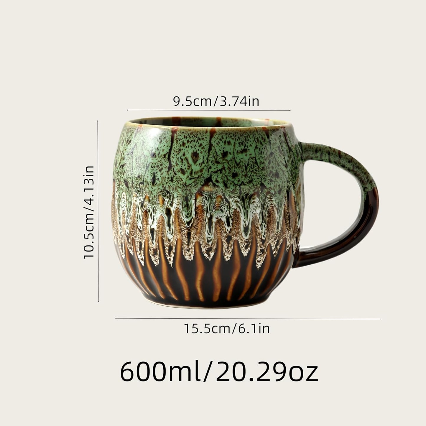 20oz Raku Glaze Coffee Mug - Unique Handcrafted Look Ceramic Cup, Large Tea Mug, Microwave & Dishwasher Safe (green)