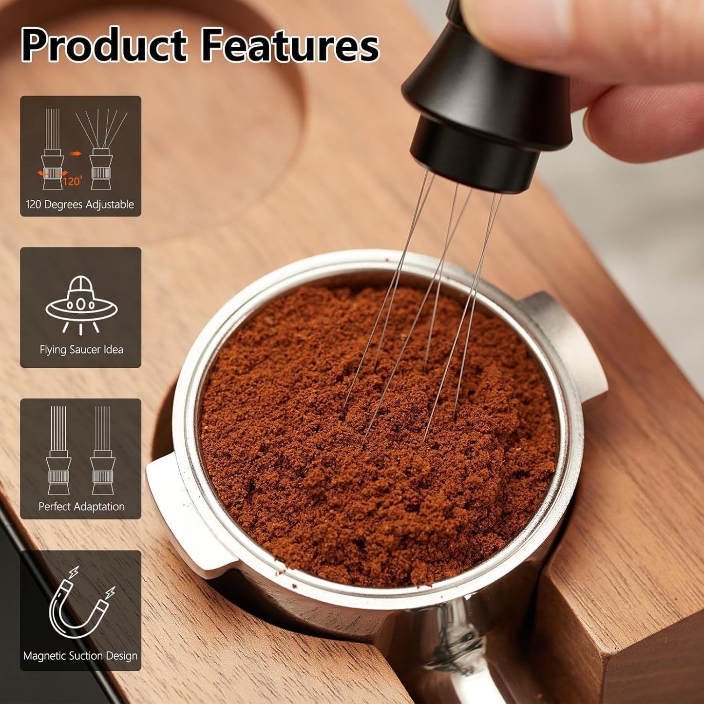 IKAPE 51MM Black Espresso Tool Set 8 IN 1, Coffee Tamper, Distributor, Magnetic Funnel, Puck Screen, Tamper Station, Stirrer Distribution Tool, Cleaning Towel and Brush