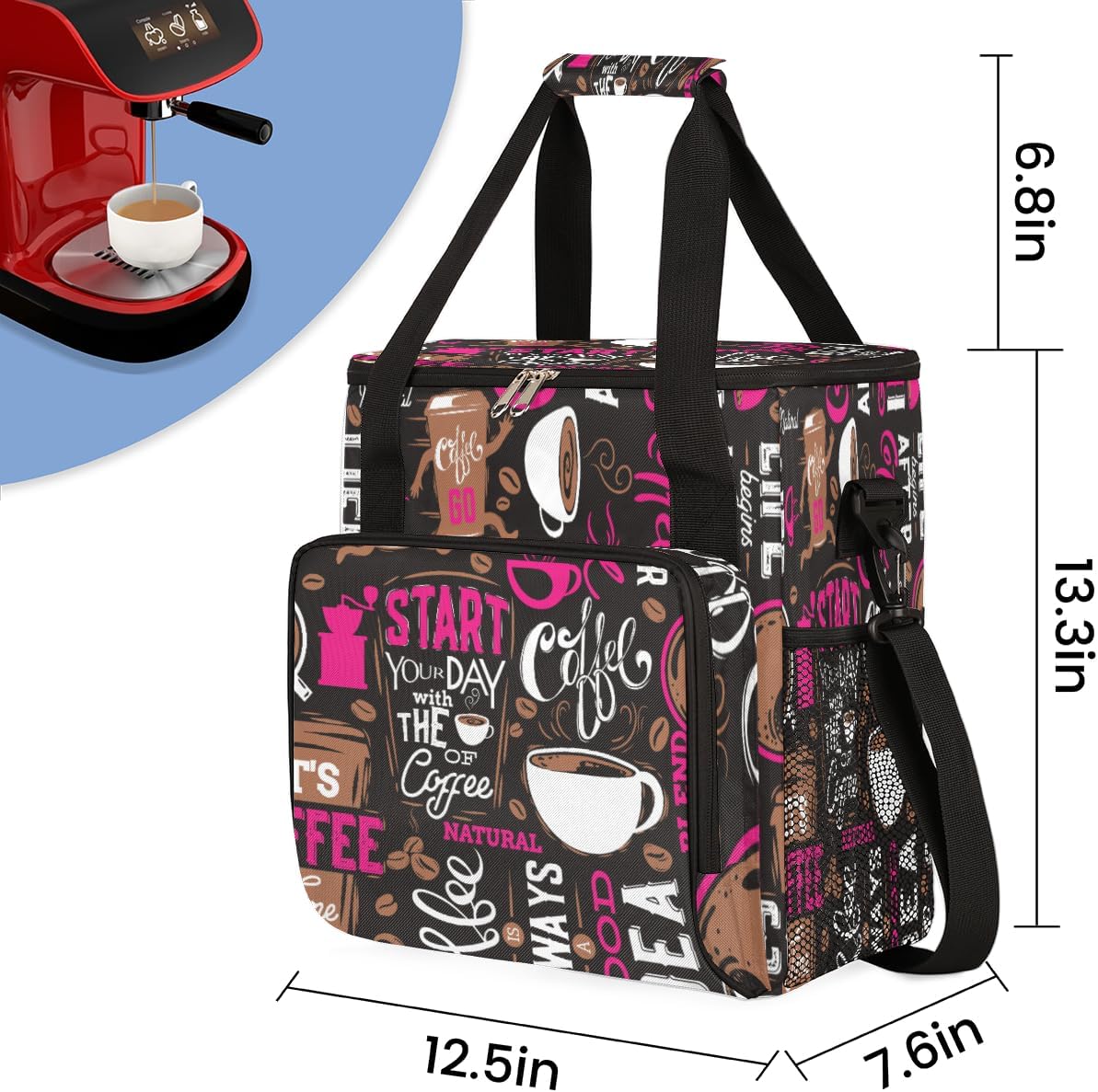 cfpolar Coffee Maker Storage Bag, Waterproof Travel Carrying Storage Tote Bag Organizer Case, Compatible with K-Mini or K-Mini Plus, And Suitable for Other Accessories， With Pockets for K-Cup Pods