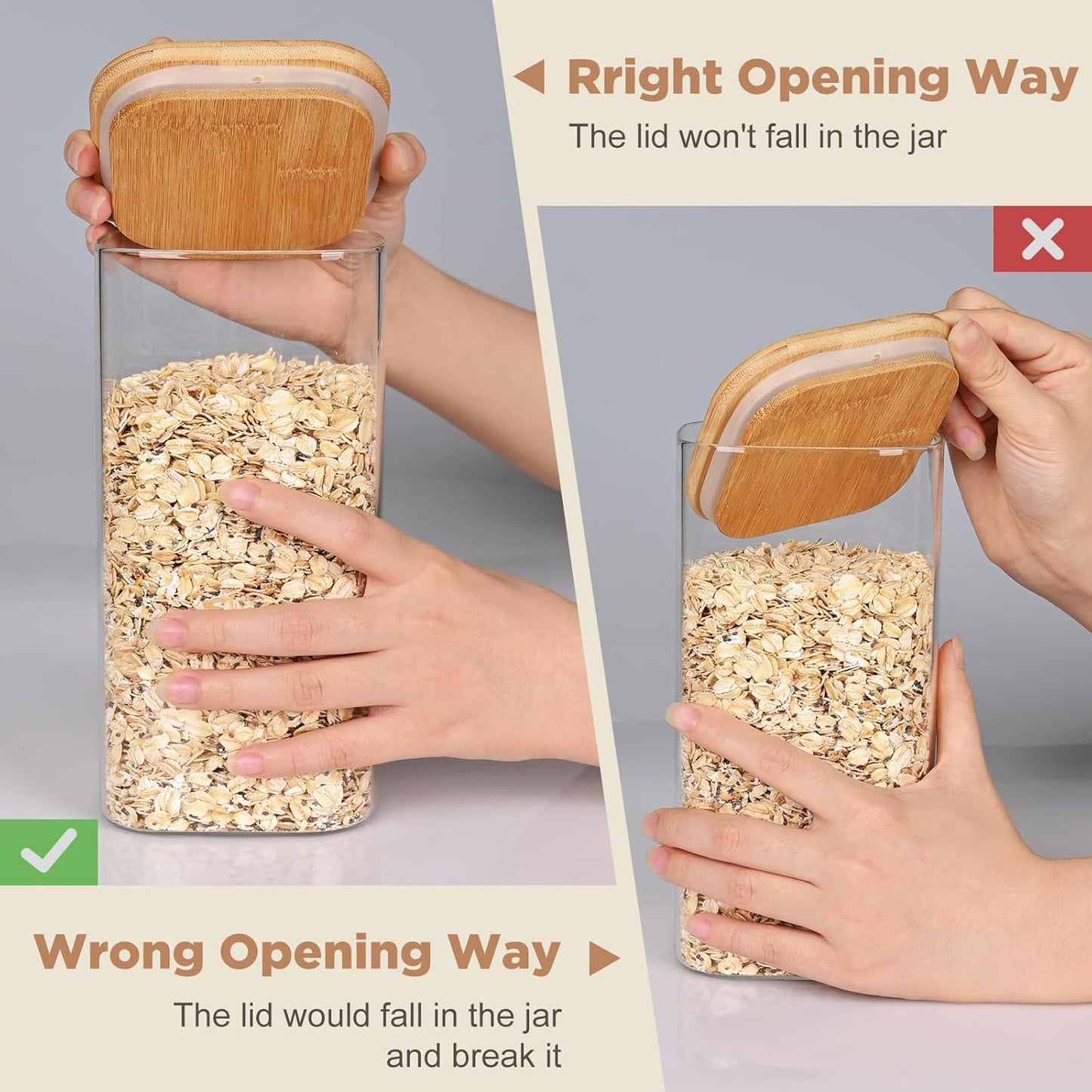 Glass Food Storage Jars Square 24oz, 4 Pack Glass Jars With Bamboo Lids, Kitchen Storage Containers For Spice, Candy, Cookie, Storage For Pantry Organizers