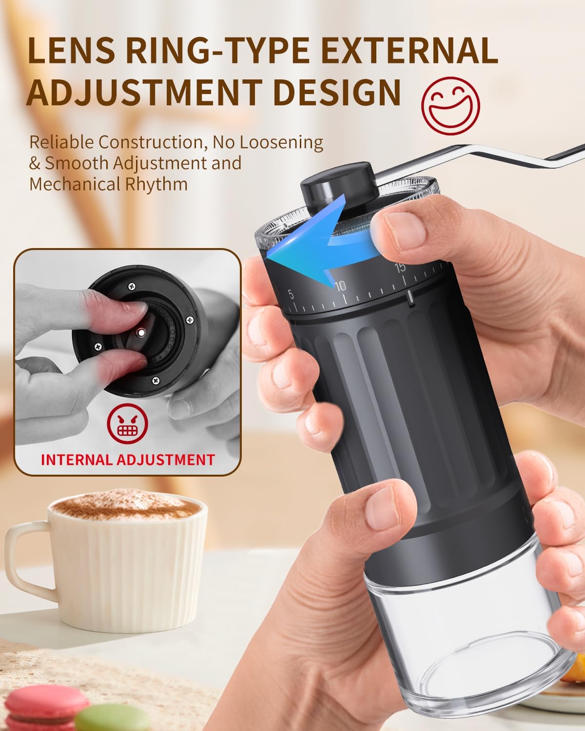 CIRCLE JOY Manual Coffee Grinder with 40 Levels External Adjustment and Ceramic Burr, Portable Hand Coffee Grinder Set with Pour Over Coffee Dripper, 50 Count V60 Coffee Filters and Storage Bag