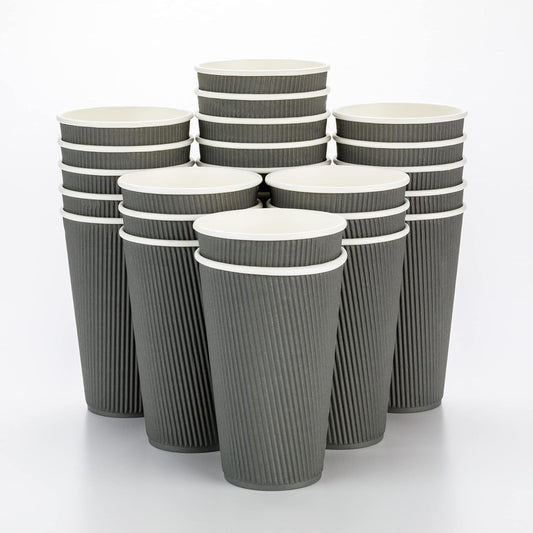Restaurantware 16 Ounce Ripple Wall Disposable Coffee Cups, 500 Insulated Gray Paper Tumblers with Rolled Rim Design, Lids Sold Separately for Hot Drinks like Tea, Hot Chocolate and More
