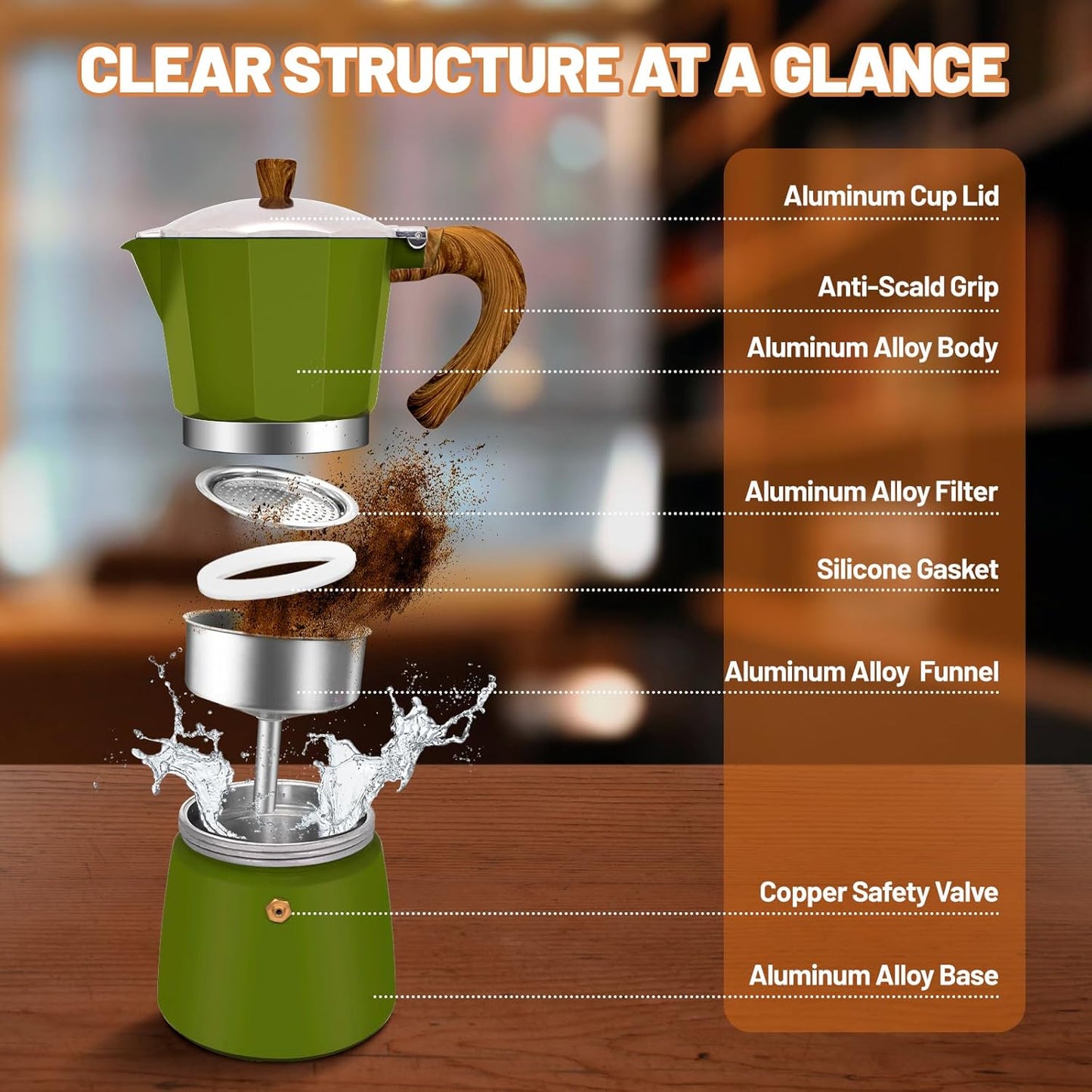 3 Cup Aluminum Espresso Stovetop Moka Pot Express Coffee Maker Percolator Italian Classic Mocha Coffee Machine for Italian and Cuban Cafe Brewing for Home & Camping 150ml 5oz