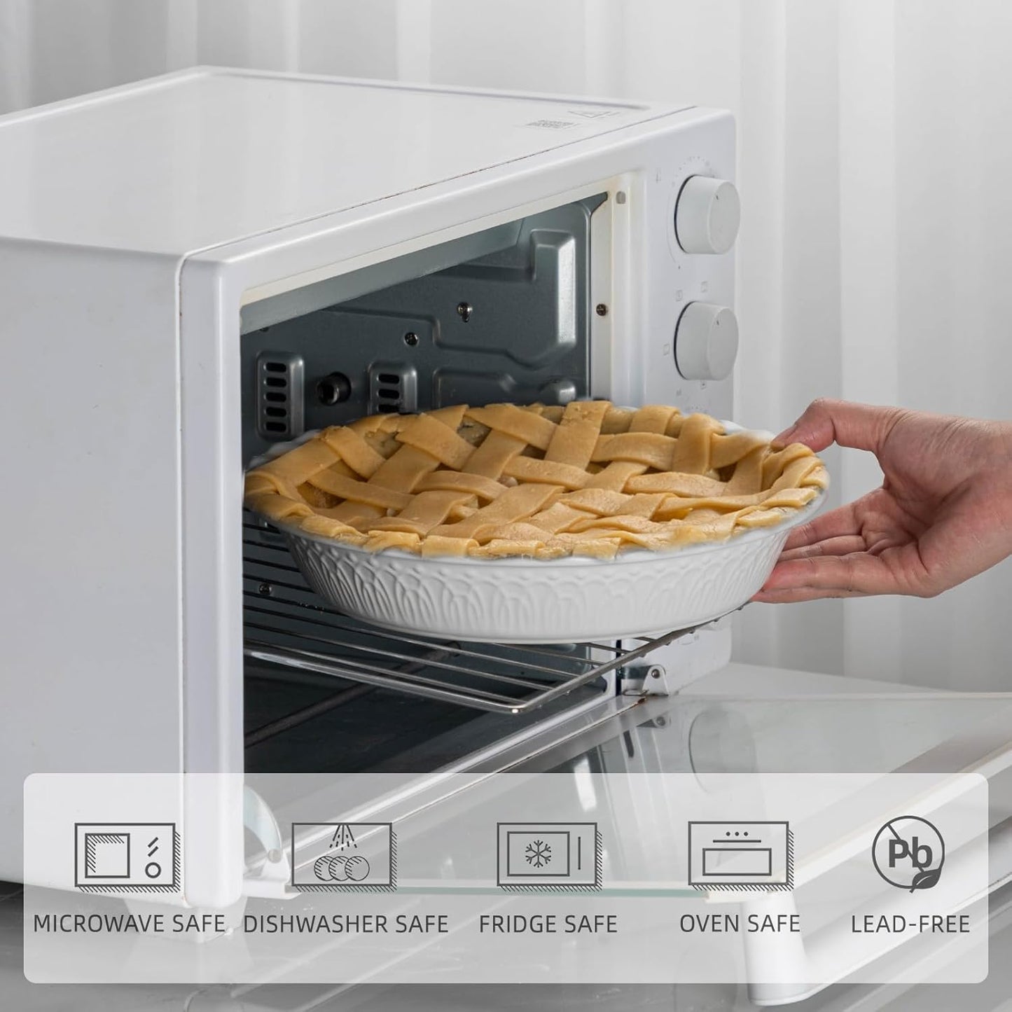 Fun Elements Ceramic Pie Pan, 9 Inch Pie Dish for Baking, Ruffled Pie Plate, Non-Stick Deep Dish Pie Pan for Apple Pie and Pot Pie, Thanksgiving Christmas Gifts, Set of 2, White