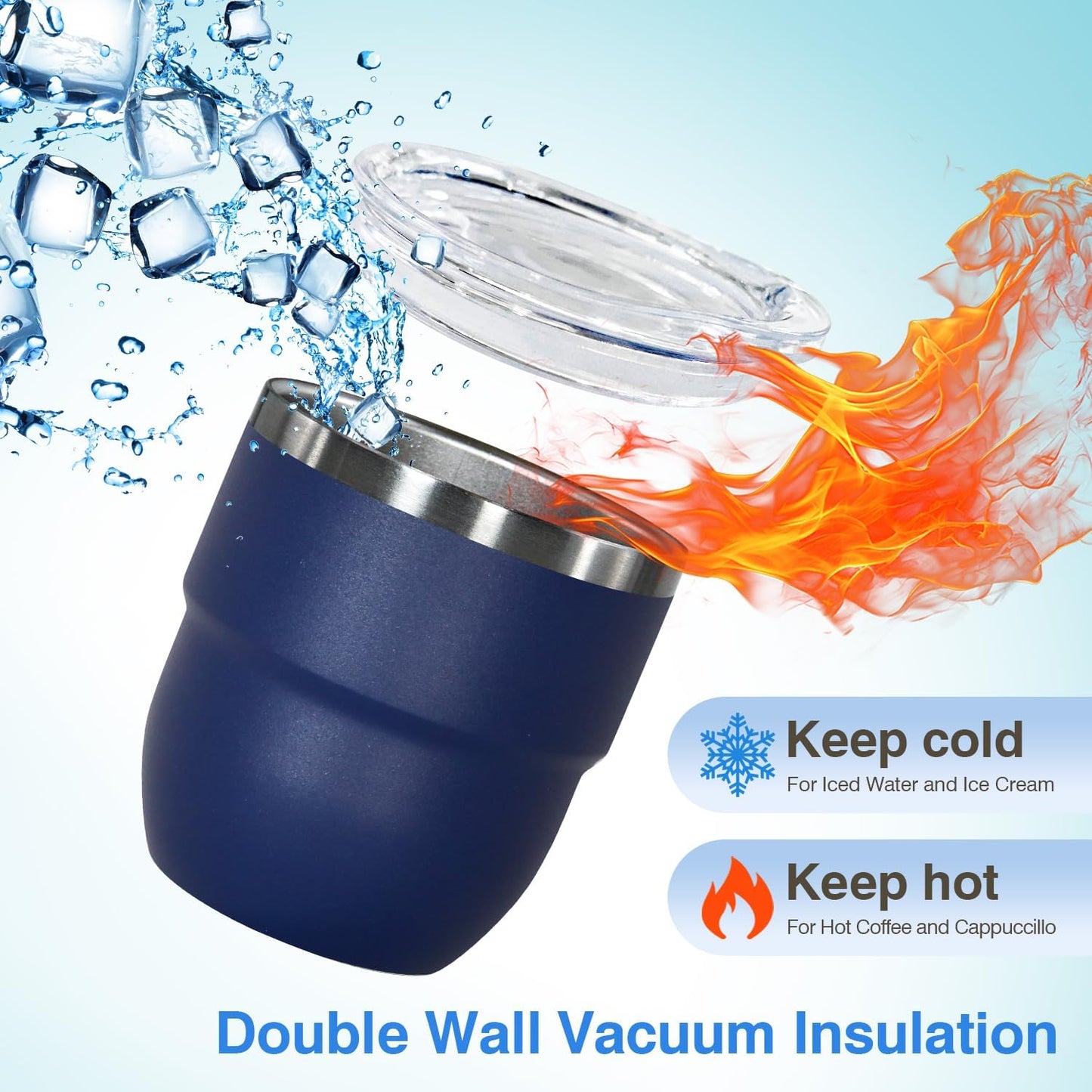 4oz Stackable Cup, Vacuum Insulated Espresso Cup Set of 6, Espresso Shot Cup for Coffee, Double Wall Stainless Steel Mini Tumbler Shot Glasses with Straw and Lid (A-navy6P, 4oz)